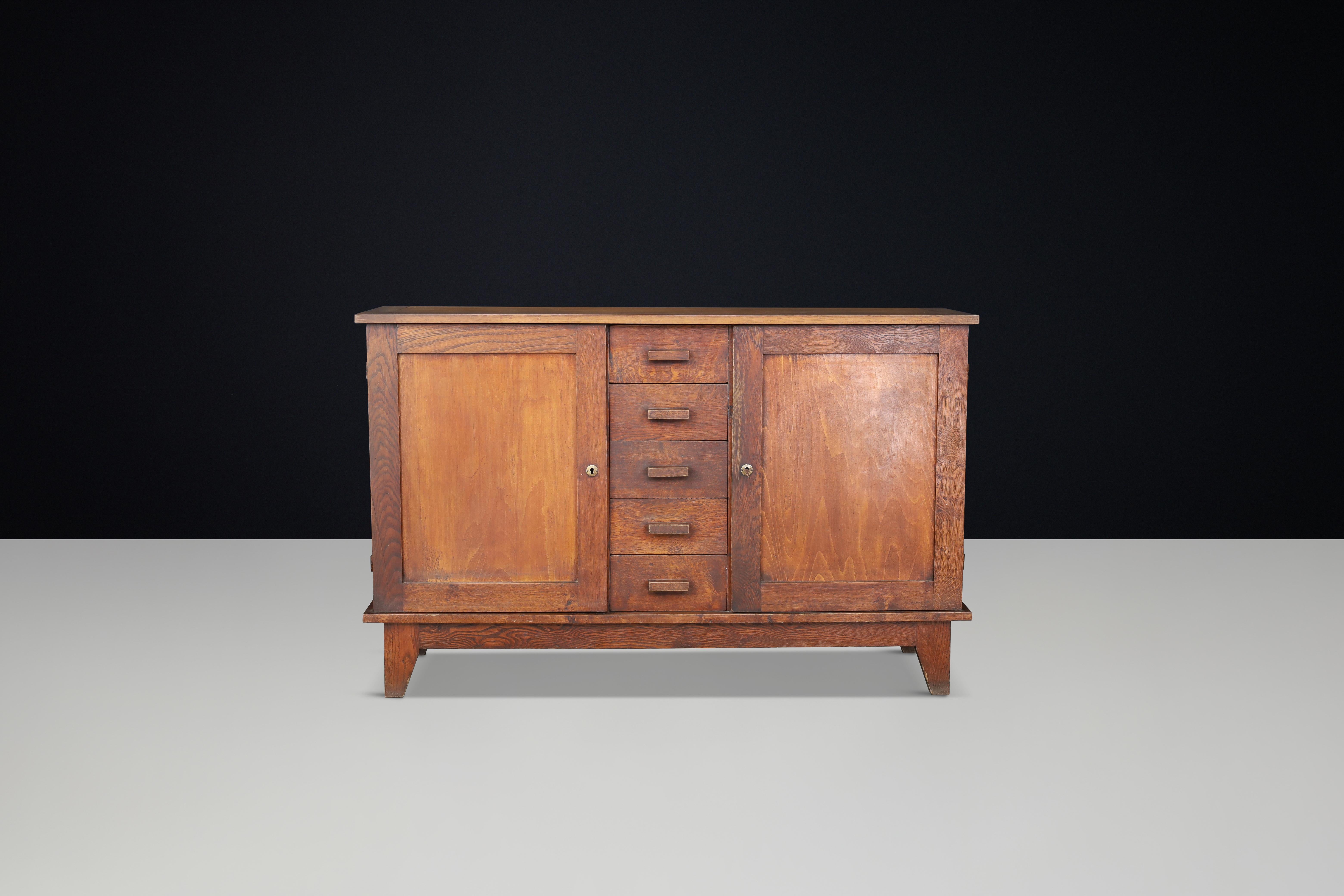 Mid-Century Modern René Gabriel Patinated Oak Sideboard, France, 1940s For Sale