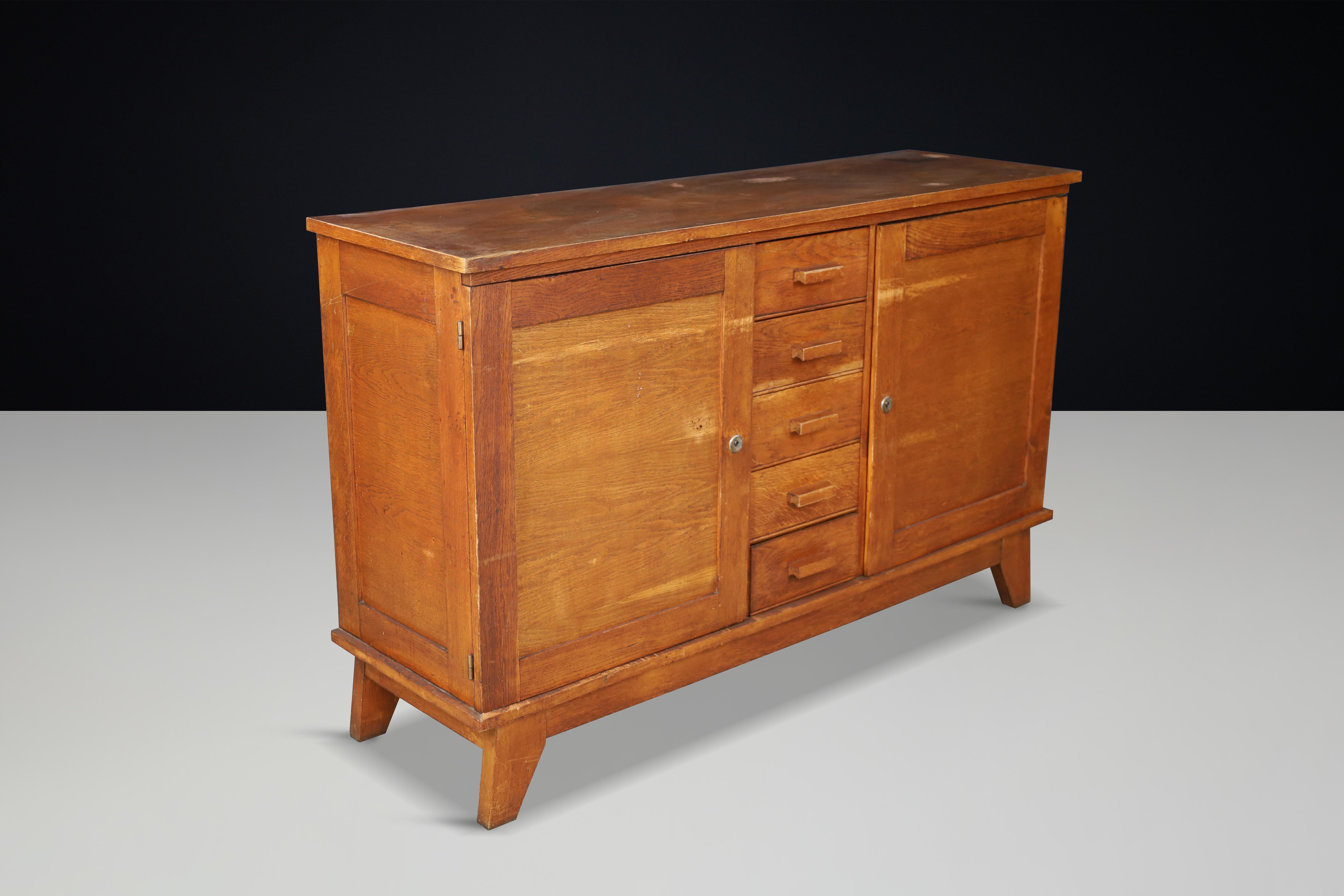 Mid-Century Modern René Gabriel Patinated Oak Sideboard, France, 1940s For Sale