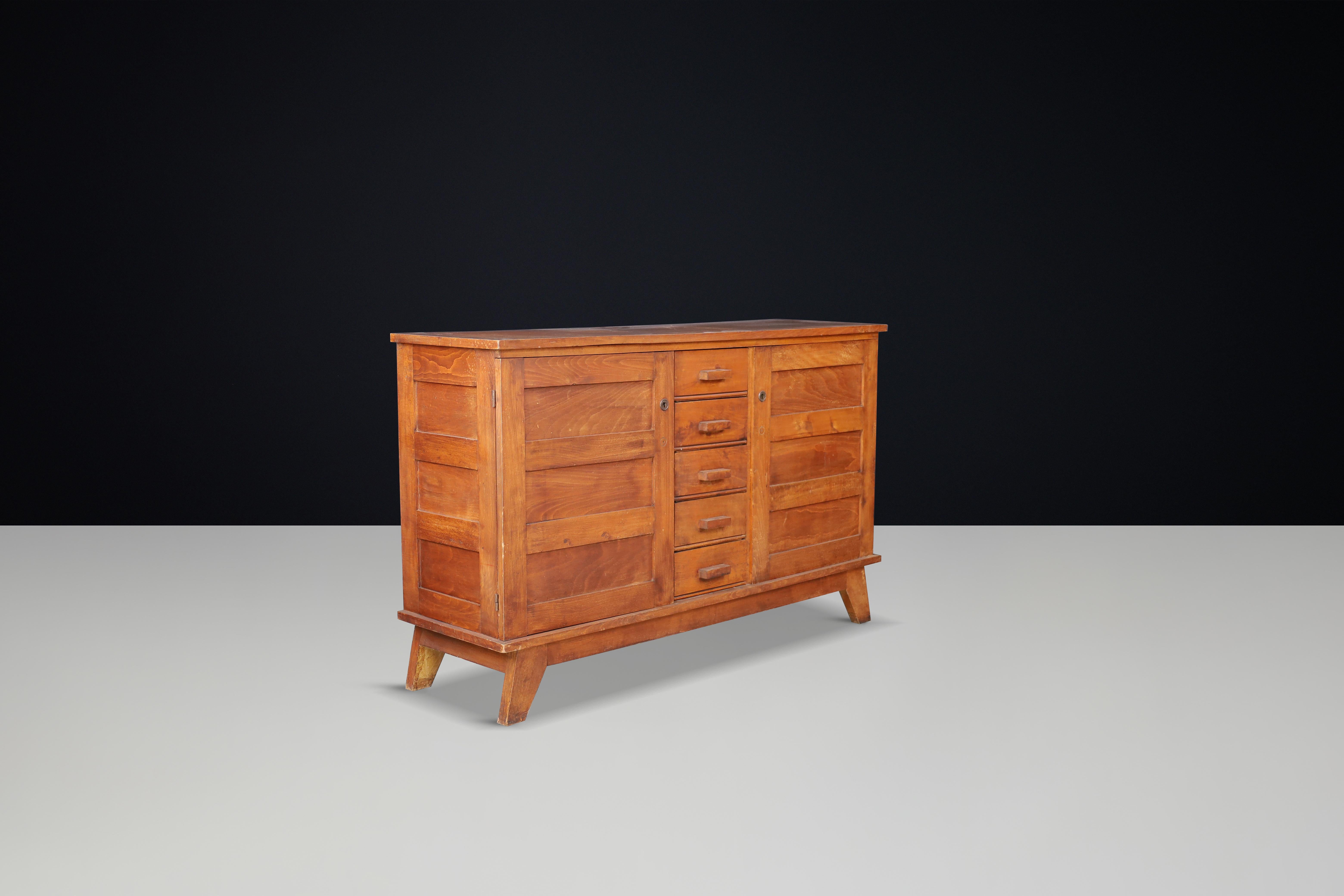 Mid-Century Modern René Gabriel Patinated Oak Sideboard, France, 1940s For Sale