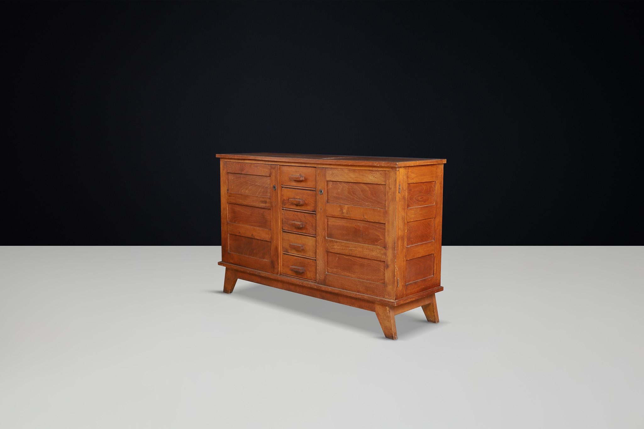 Mid-Century Modern René Gabriel Patinated Oak Sideboard, France, 1940s For Sale