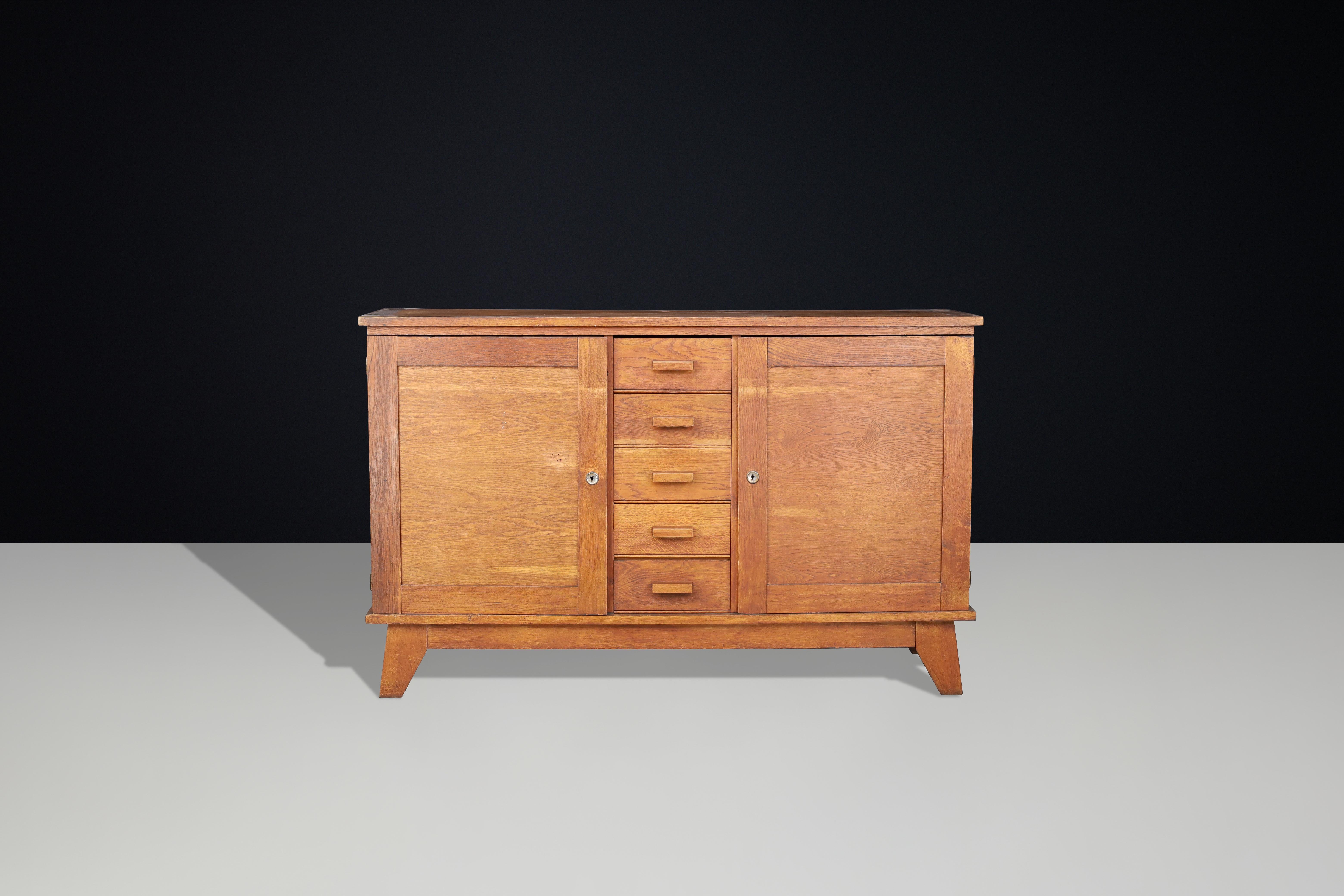 French René Gabriel Patinated Oak Sideboard, France, 1940s For Sale