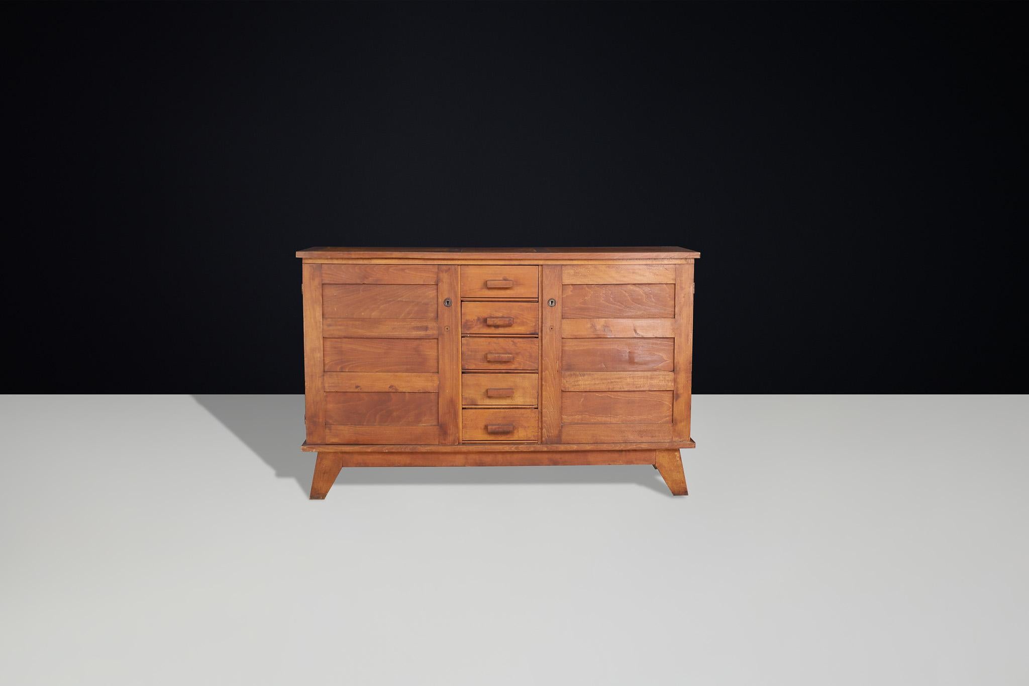 René Gabriel Patinated Oak Sideboard, France, 1940s In Good Condition For Sale In Almelo, NL