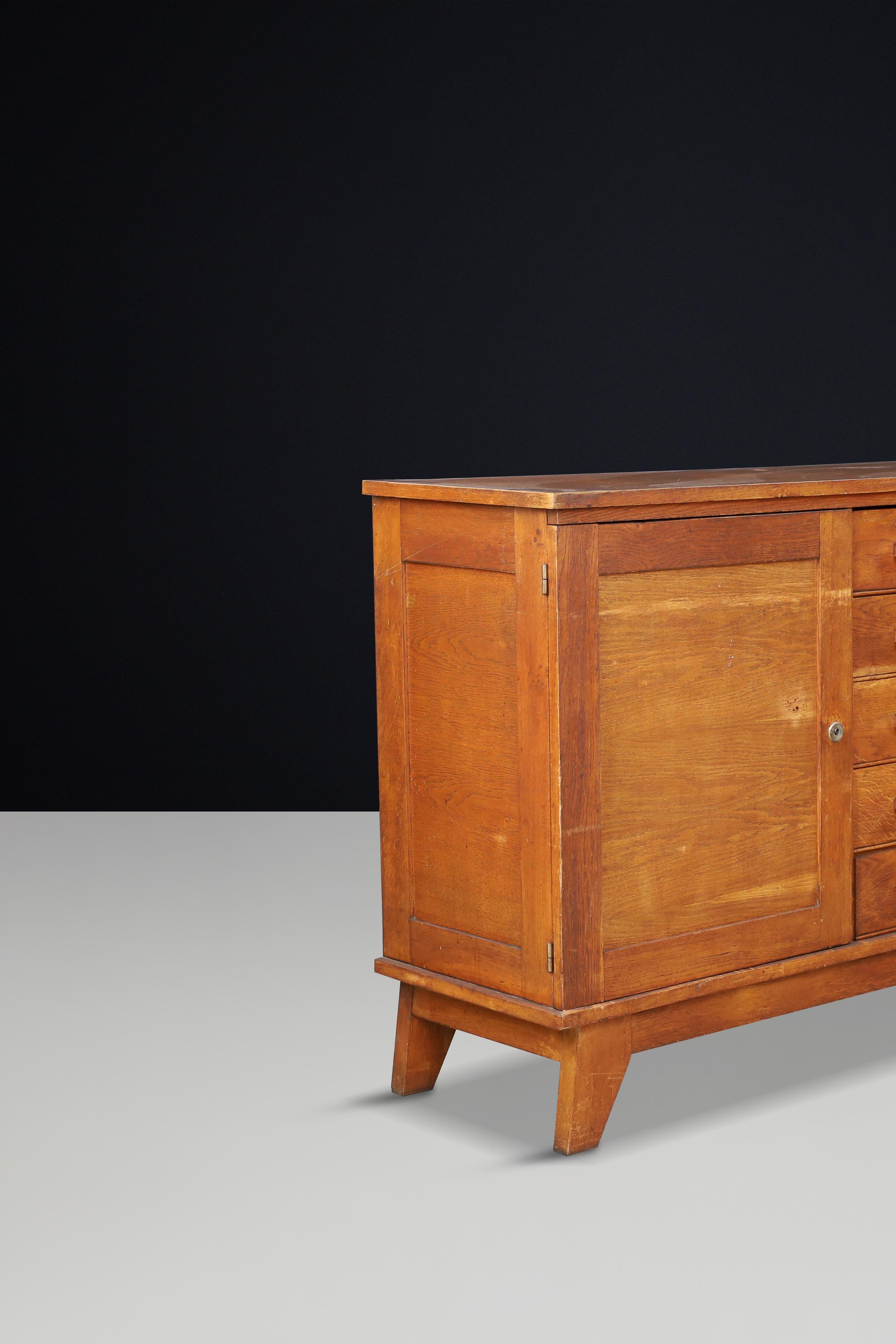 20th Century René Gabriel Patinated Oak Sideboard, France, 1940s For Sale