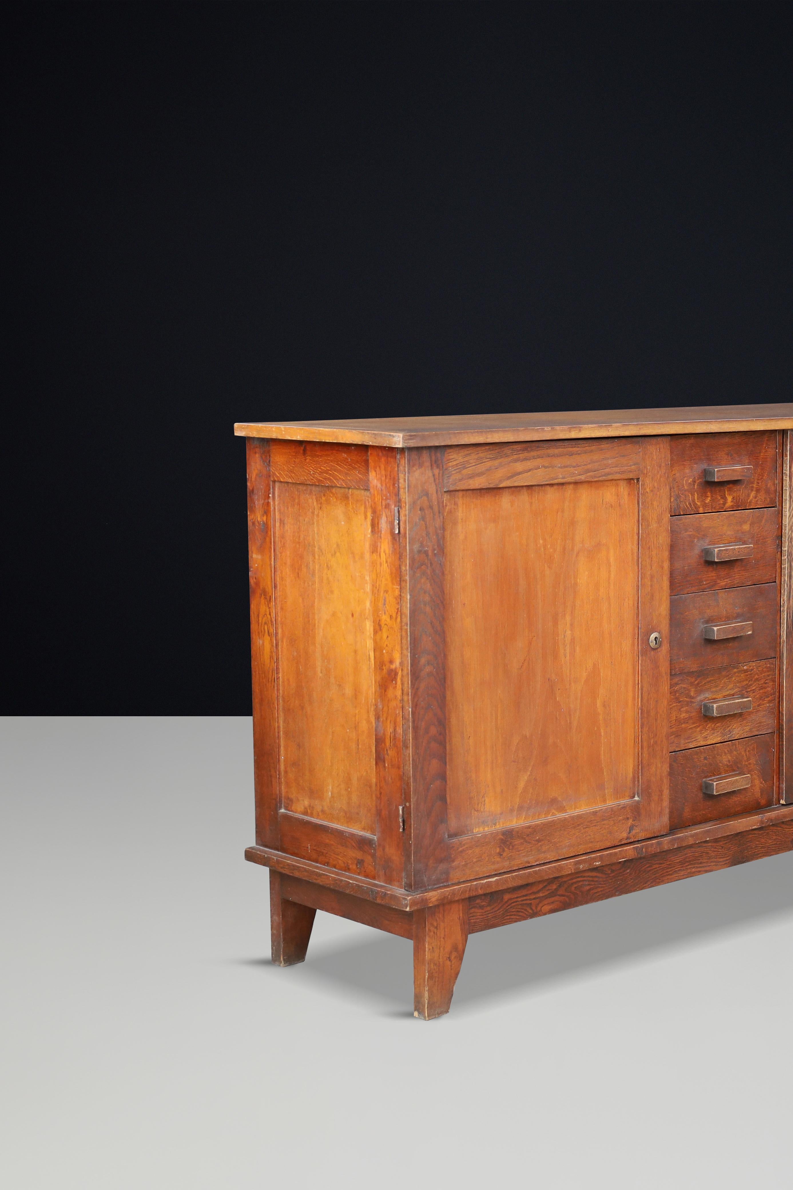 René Gabriel Patinated Oak Sideboard, France, 1940s For Sale 1
