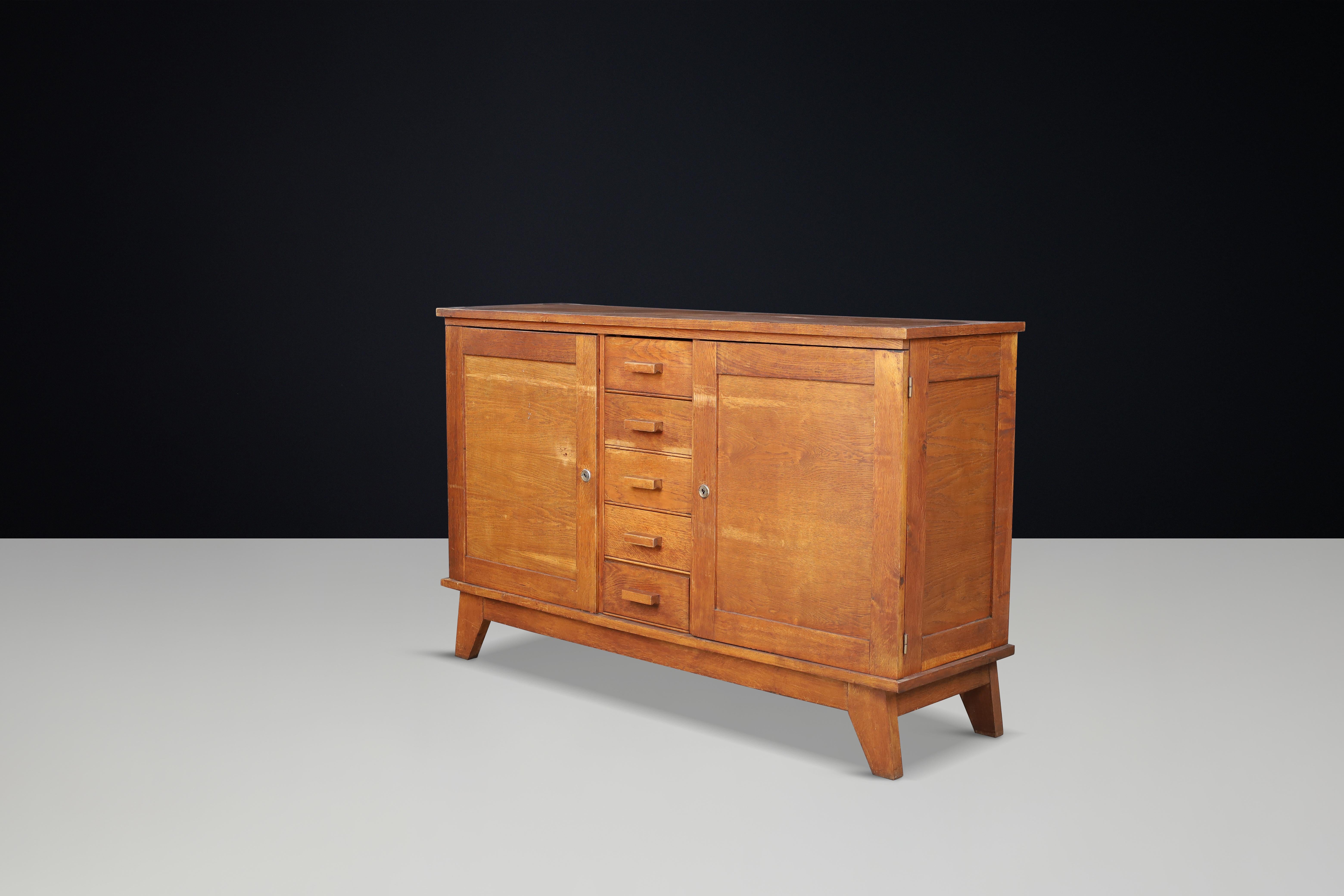 René Gabriel Patinated Oak Sideboard, France, 1940s For Sale 1
