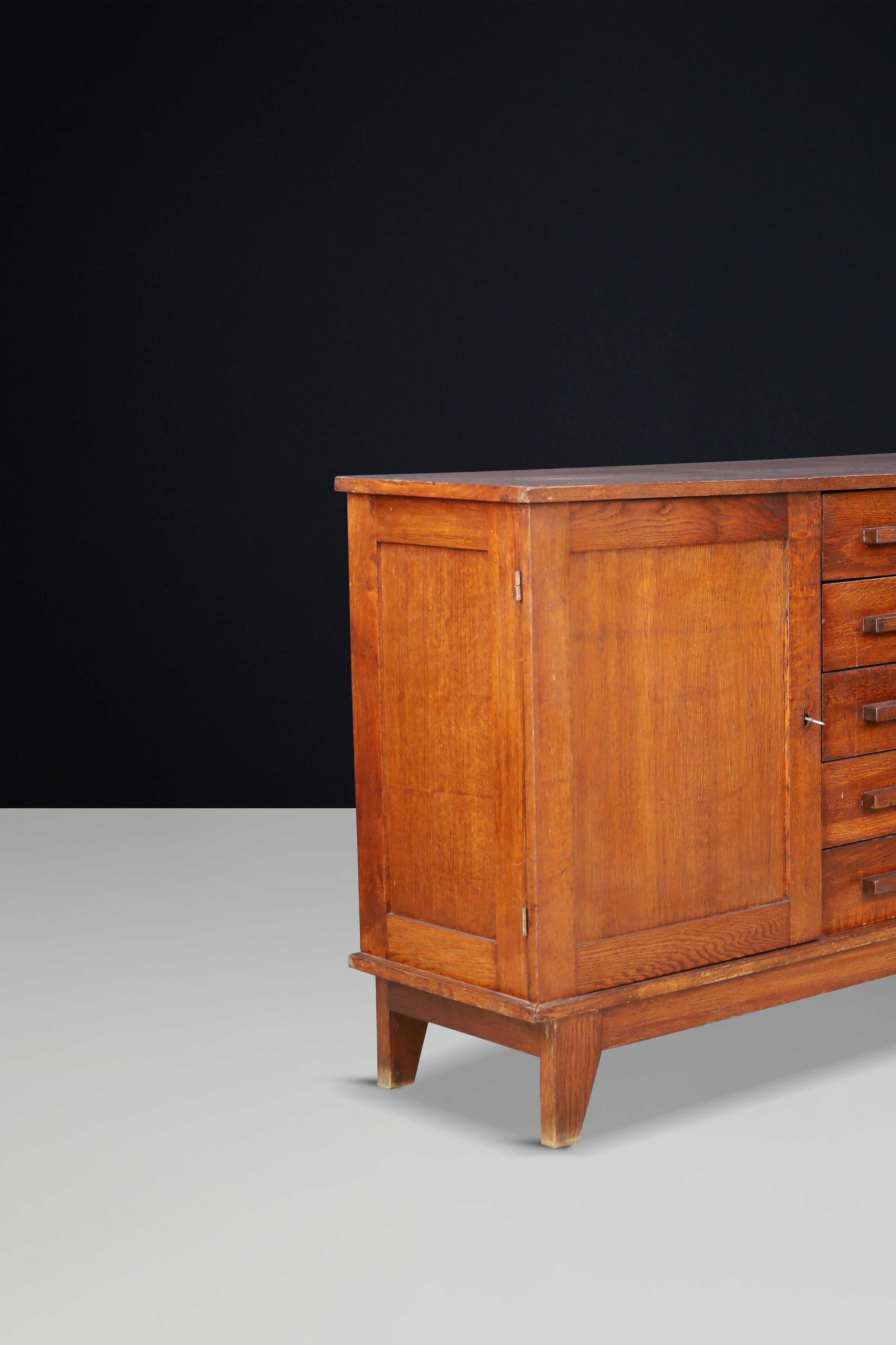 René Gabriel Patinated Oak Sideboard, France, 1940s For Sale 1