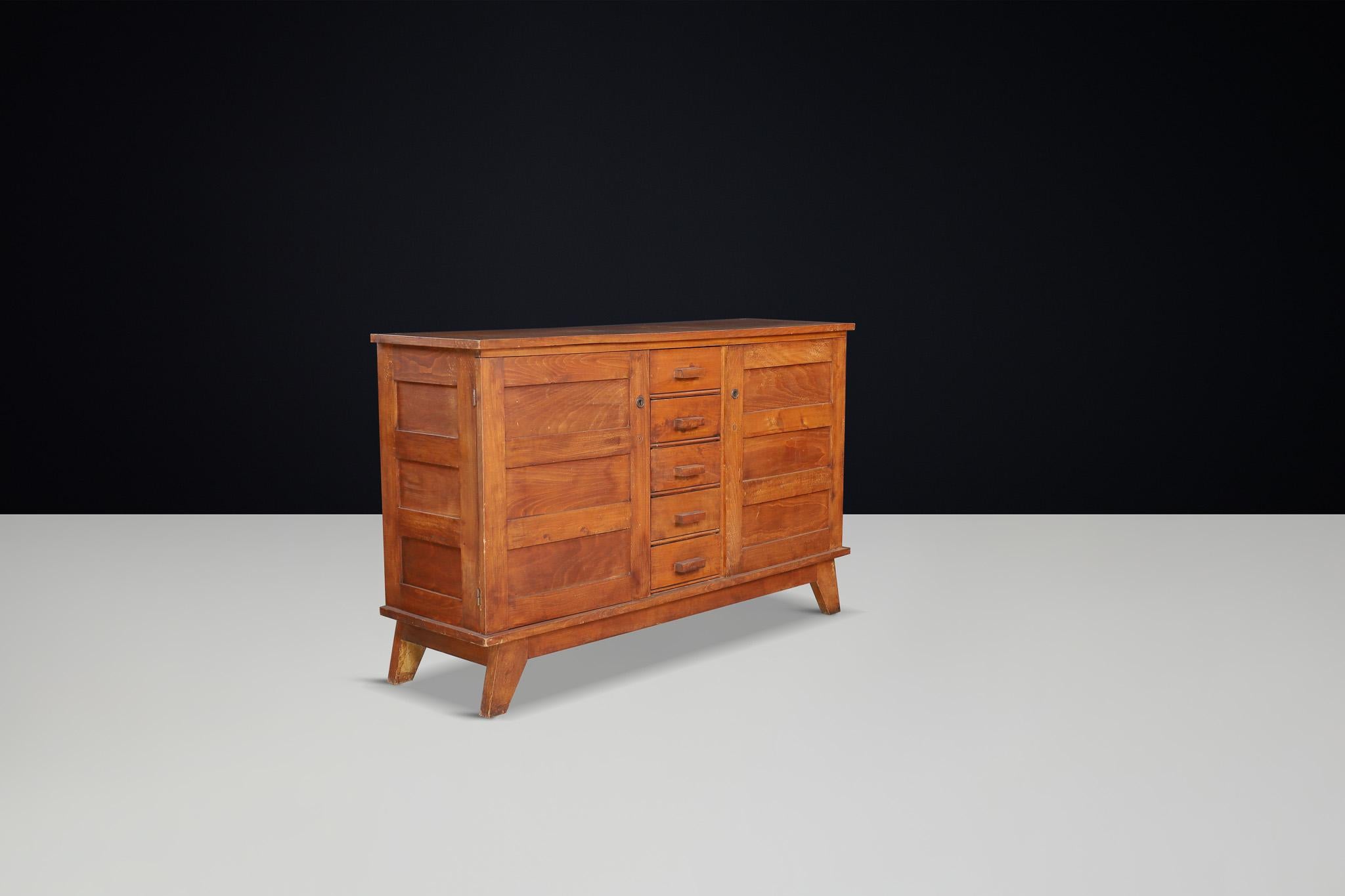 René Gabriel Patinated Oak Sideboard, France, 1940s For Sale 1
