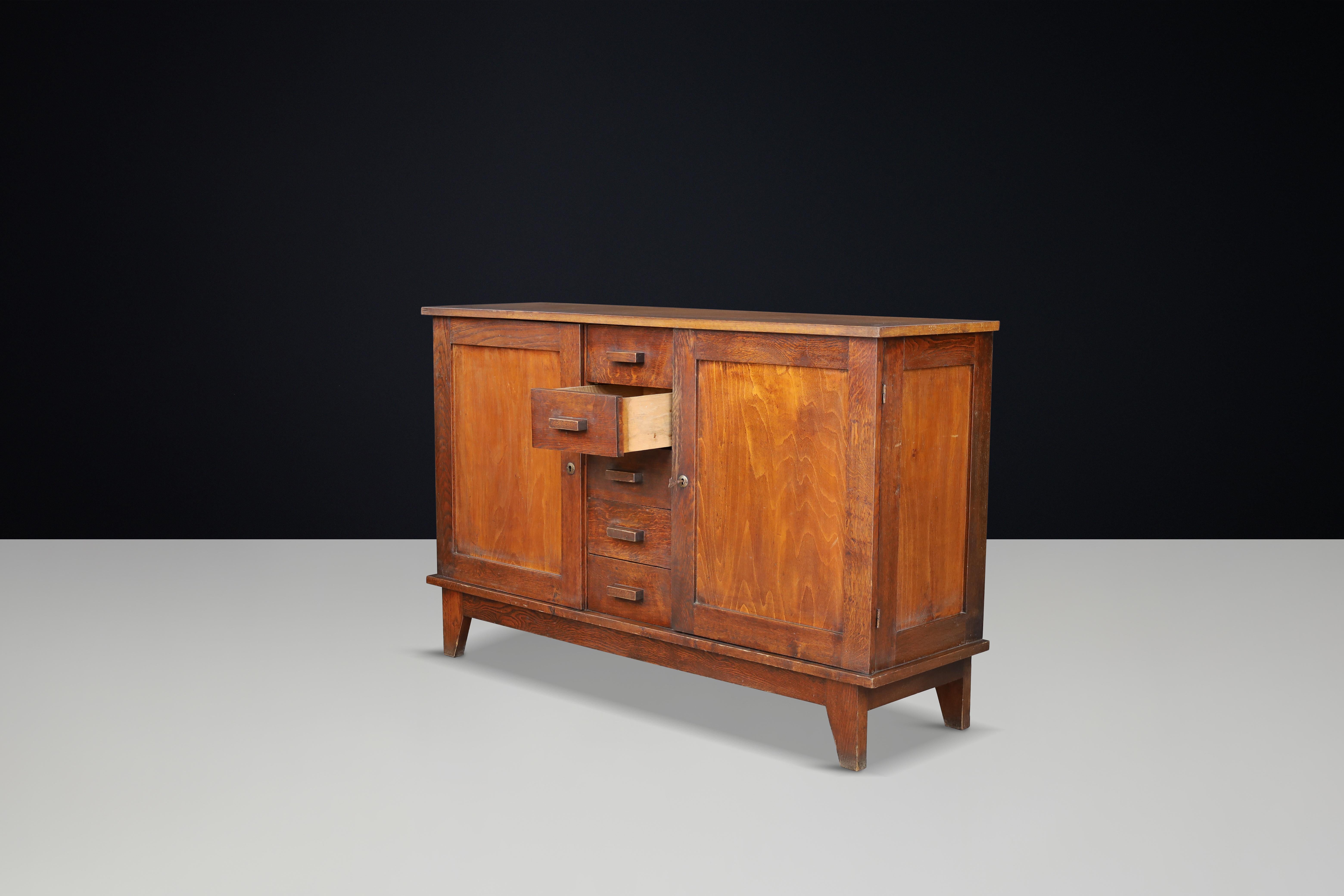 René Gabriel Patinated Oak Sideboard, France, 1940s For Sale 2