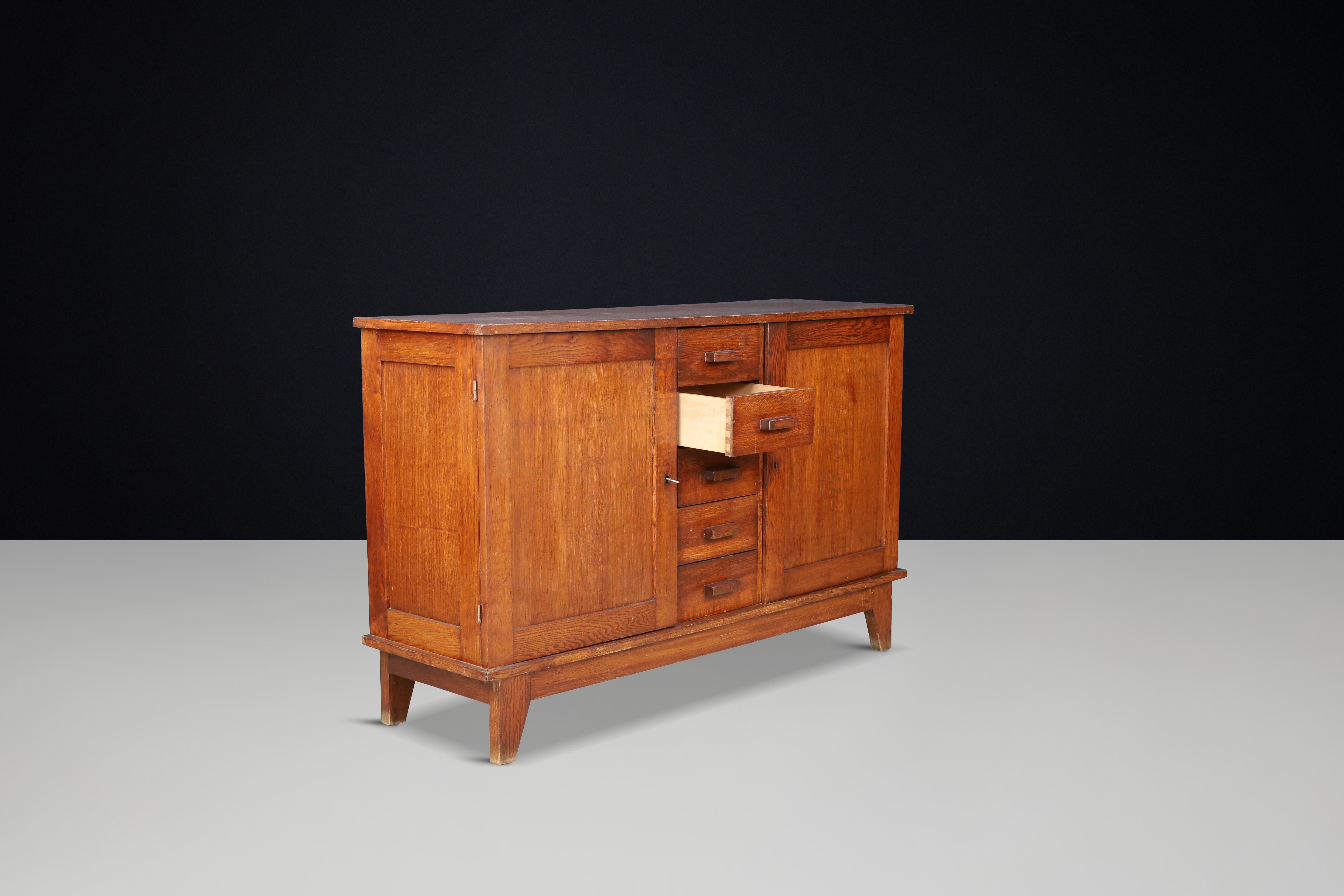 René Gabriel Patinated Oak Sideboard, France, 1940s For Sale 2