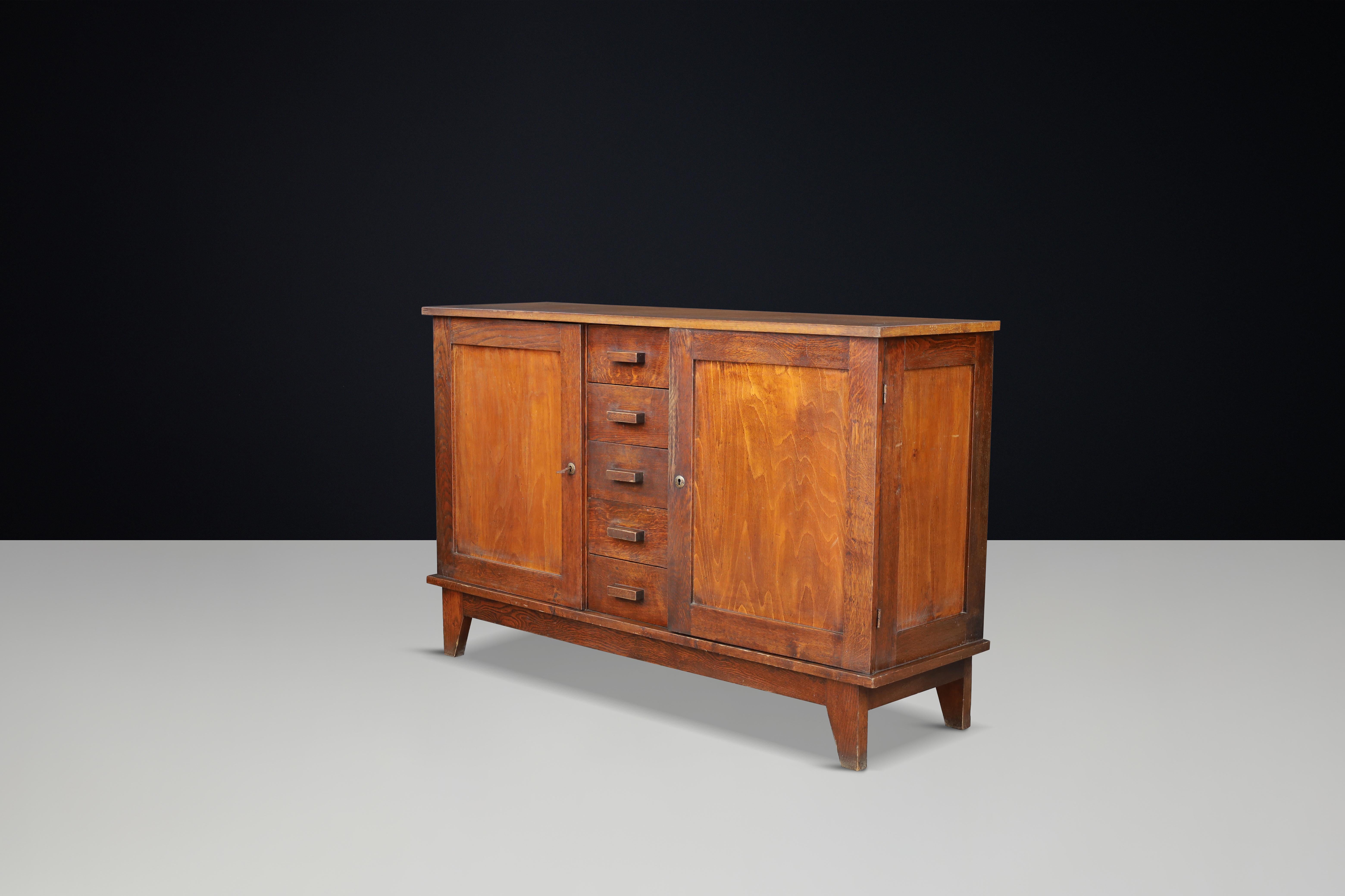 René Gabriel Patinated Oak Sideboard, France, 1940s For Sale 3