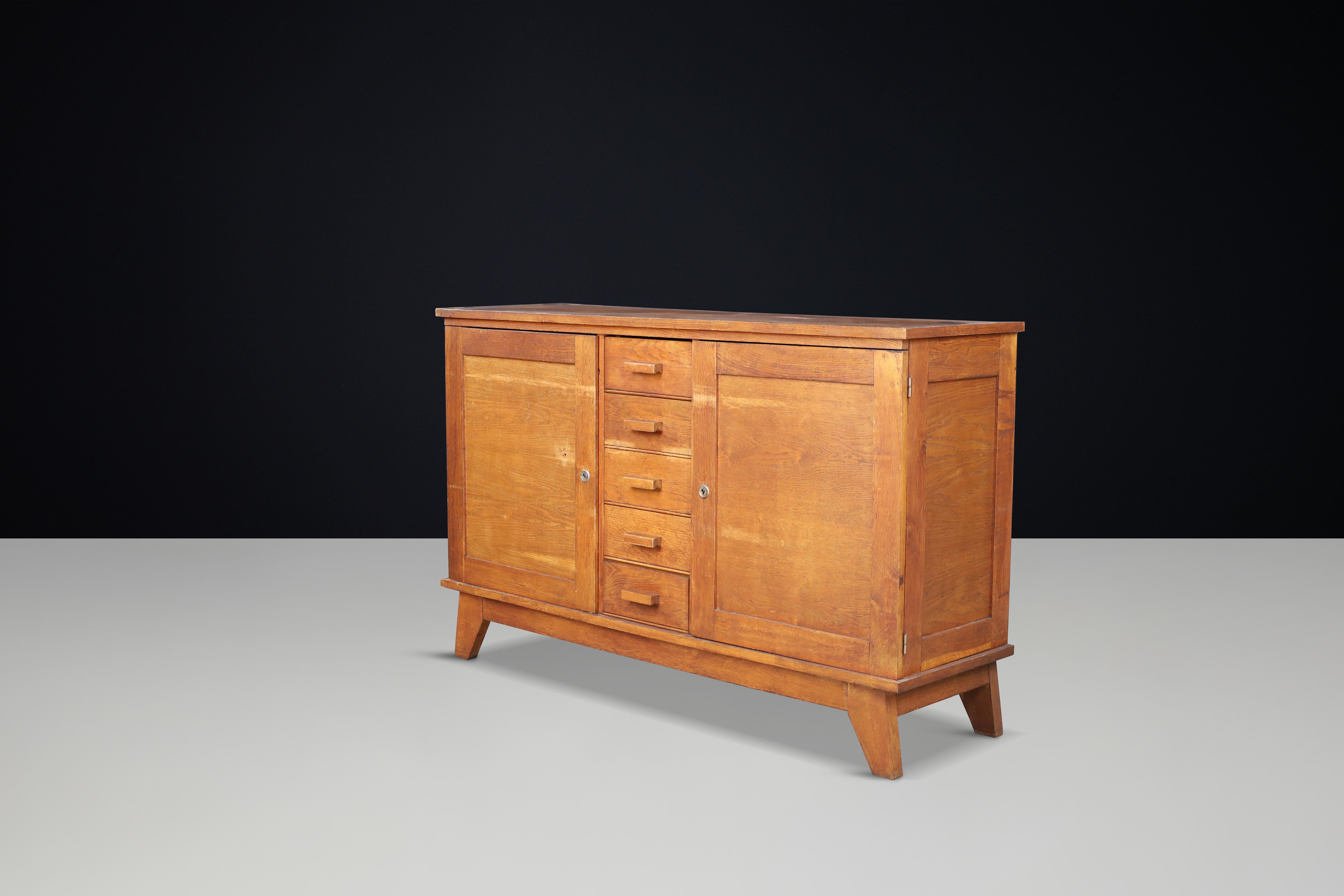 René Gabriel Patinated Oak Sideboard, France, 1940s For Sale 3