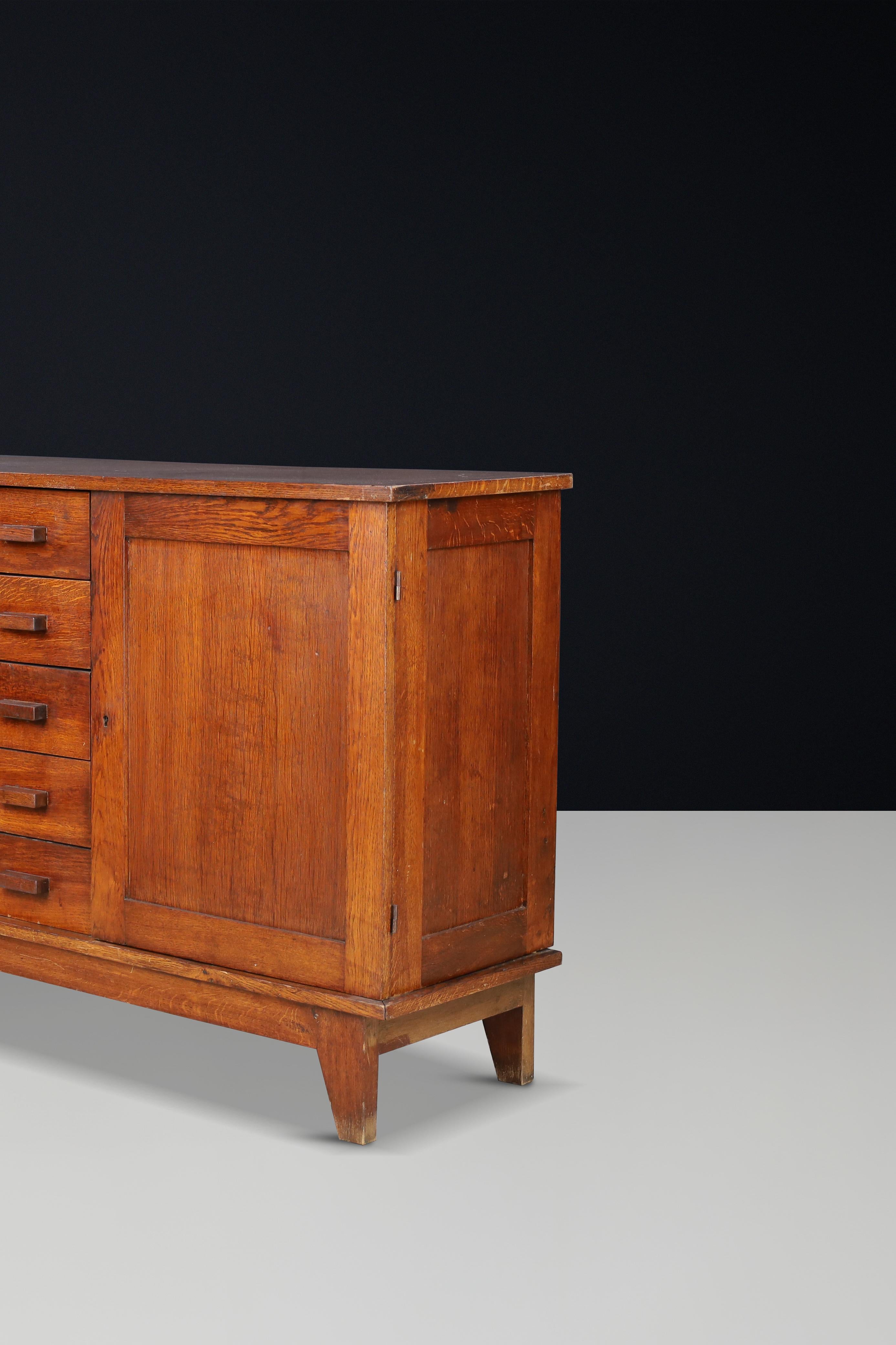 René Gabriel Patinated Oak Sideboard, France, 1940s For Sale 3