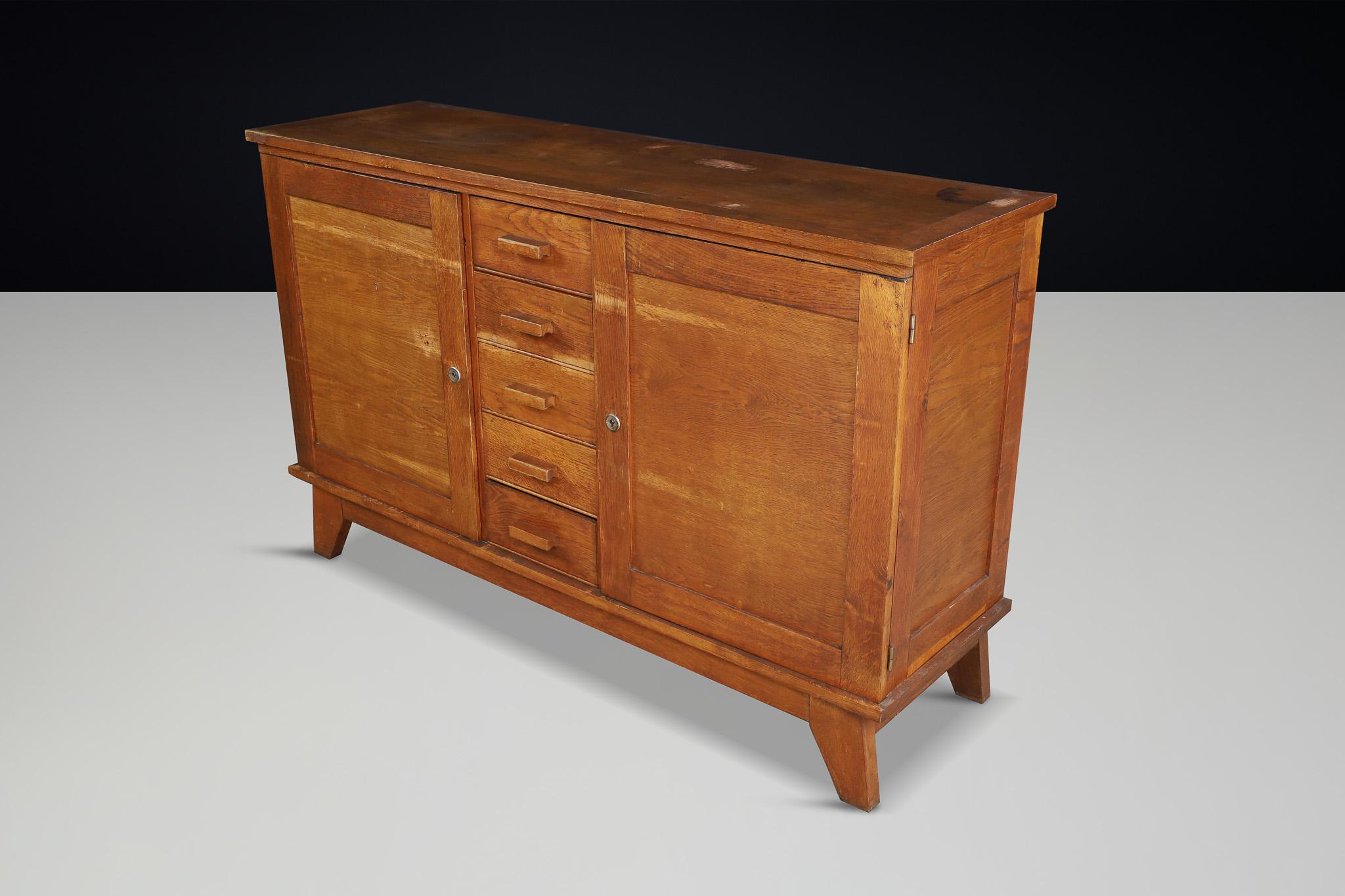 René Gabriel Patinated Oak Sideboard, France, 1940s For Sale 3