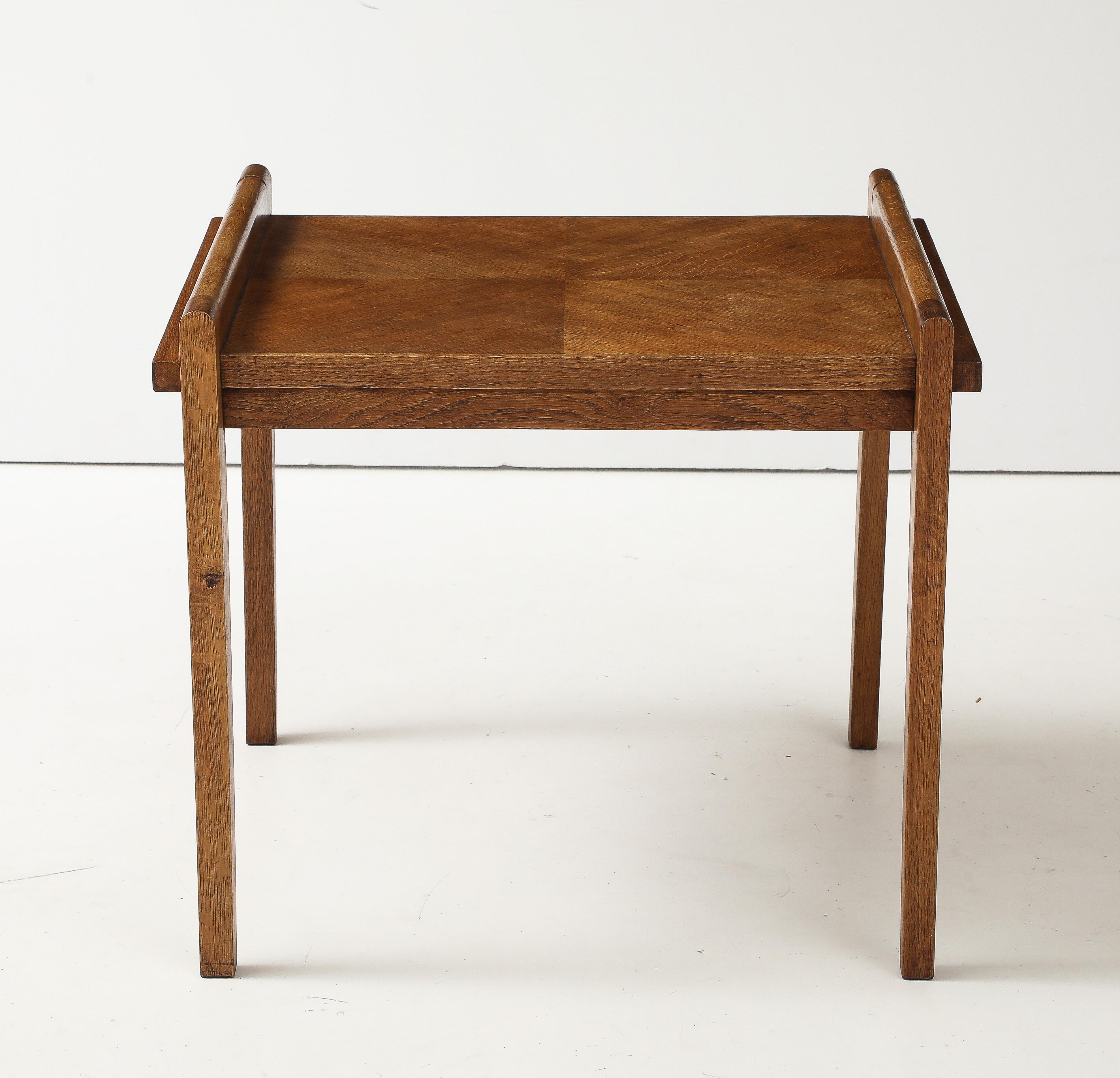 French René Gabriel Rare Form Oak Side Table, France, circa 1945 For Sale