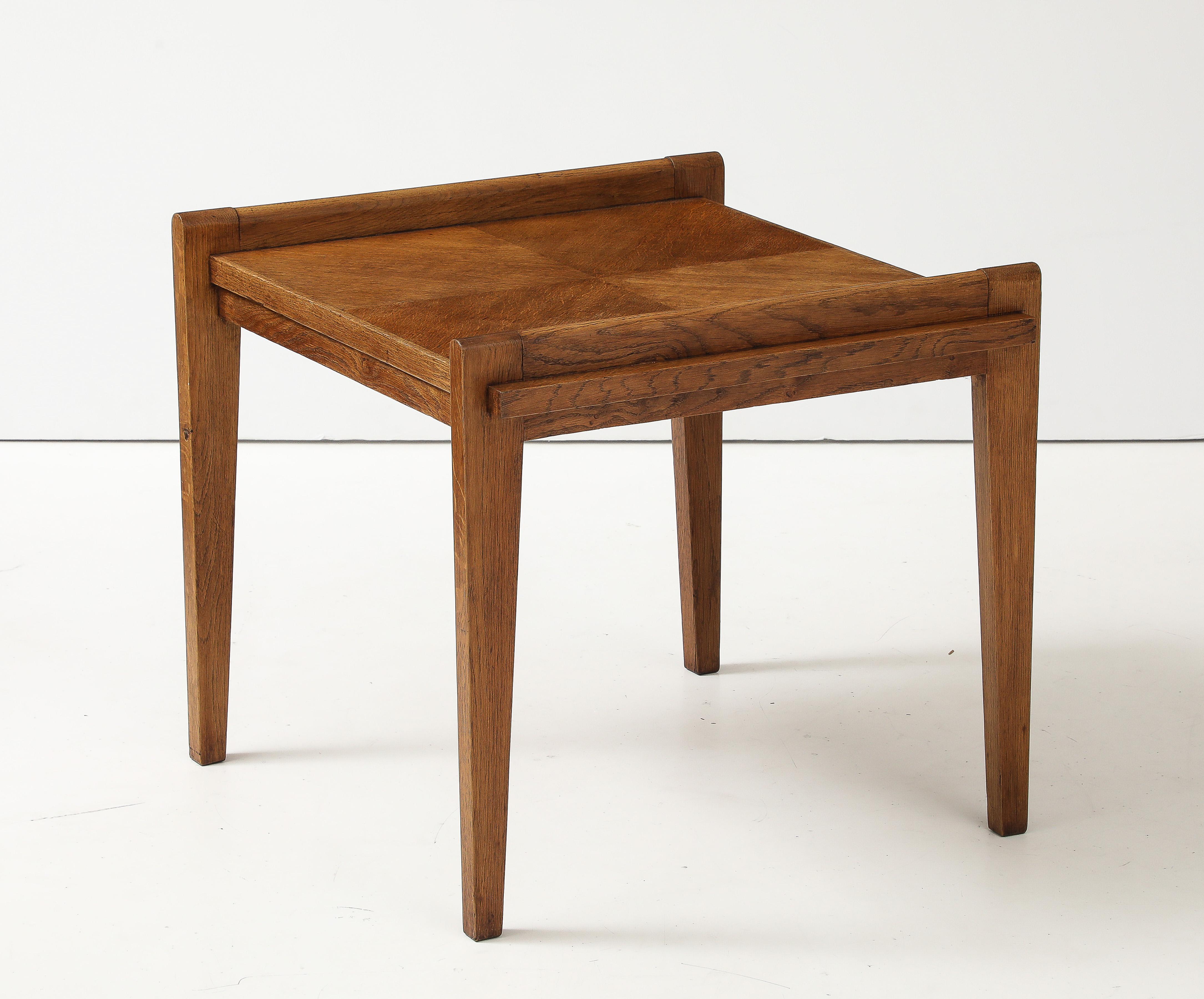 Mid-20th Century René Gabriel Rare Form Oak Side Table, France, circa 1945 For Sale