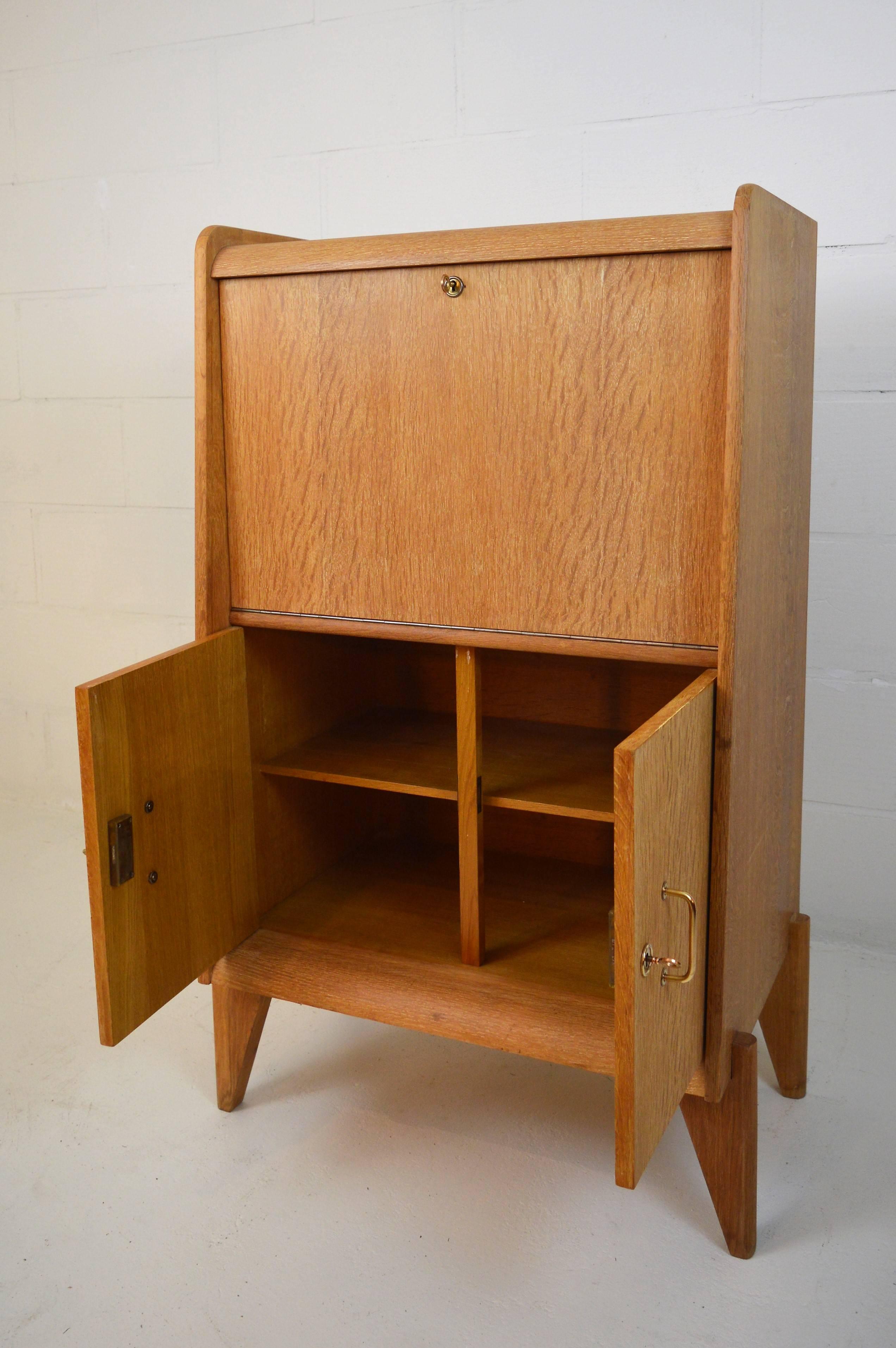 French Rene Gabriel Secretary Desk in Oak, 1950s