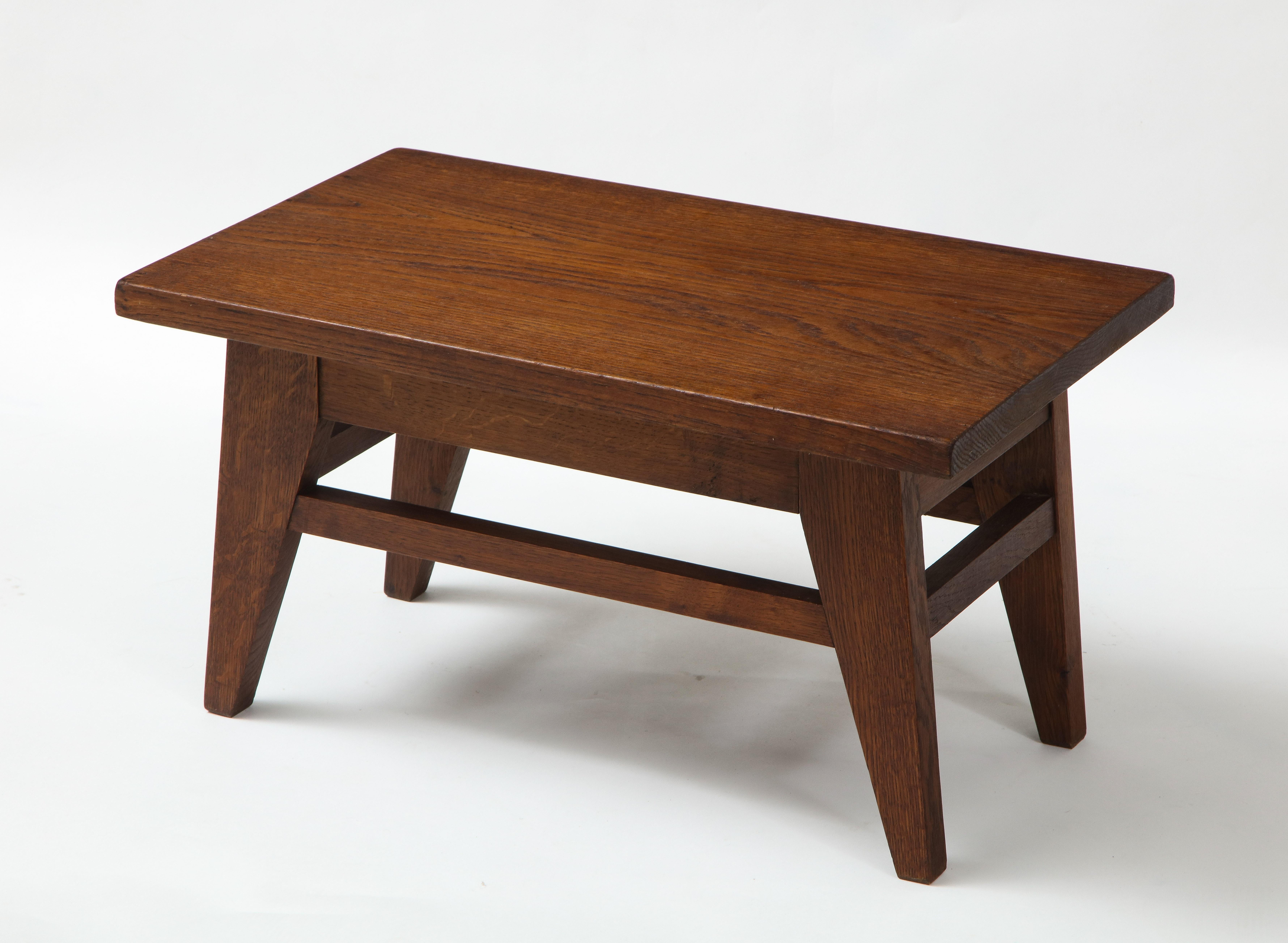 Oak René Gabriel Style Low Table Stool, France, c. 1950-60