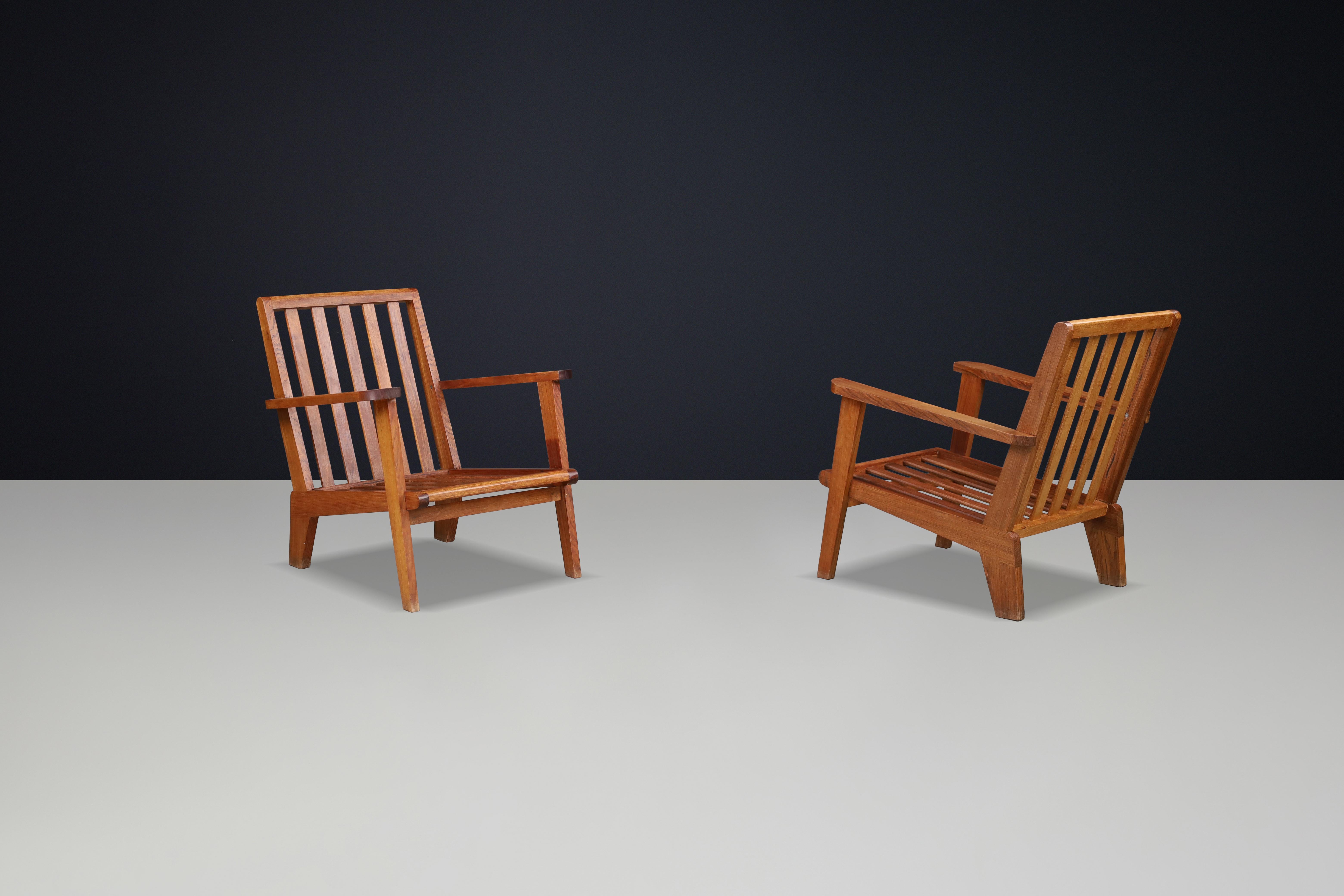 Sessel aus Eiche im Stil von René Gabriel, Frankreich, 1950er Jahre - Paar, 2 Sets verfügbar im Angebot 3