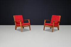 René Gabriel-Style Oak Lounge Chairs, France, 1950s — Pair, 2 Sets Available