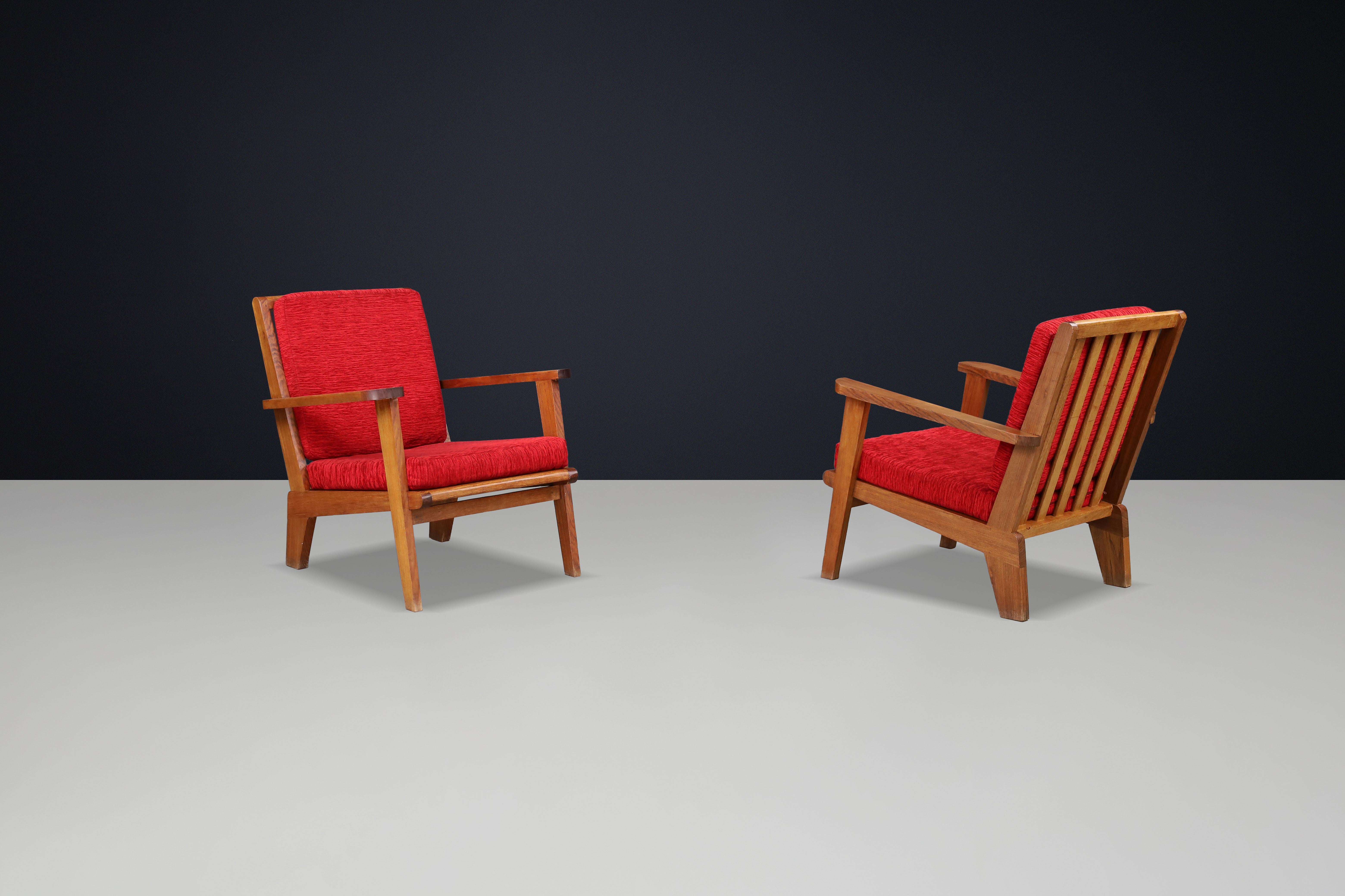 Sessel aus Eiche im Stil von René Gabriel, Frankreich, 1950er Jahre - Paar, 2 Sets verfügbar (Moderne der Mitte des Jahrhunderts) im Angebot