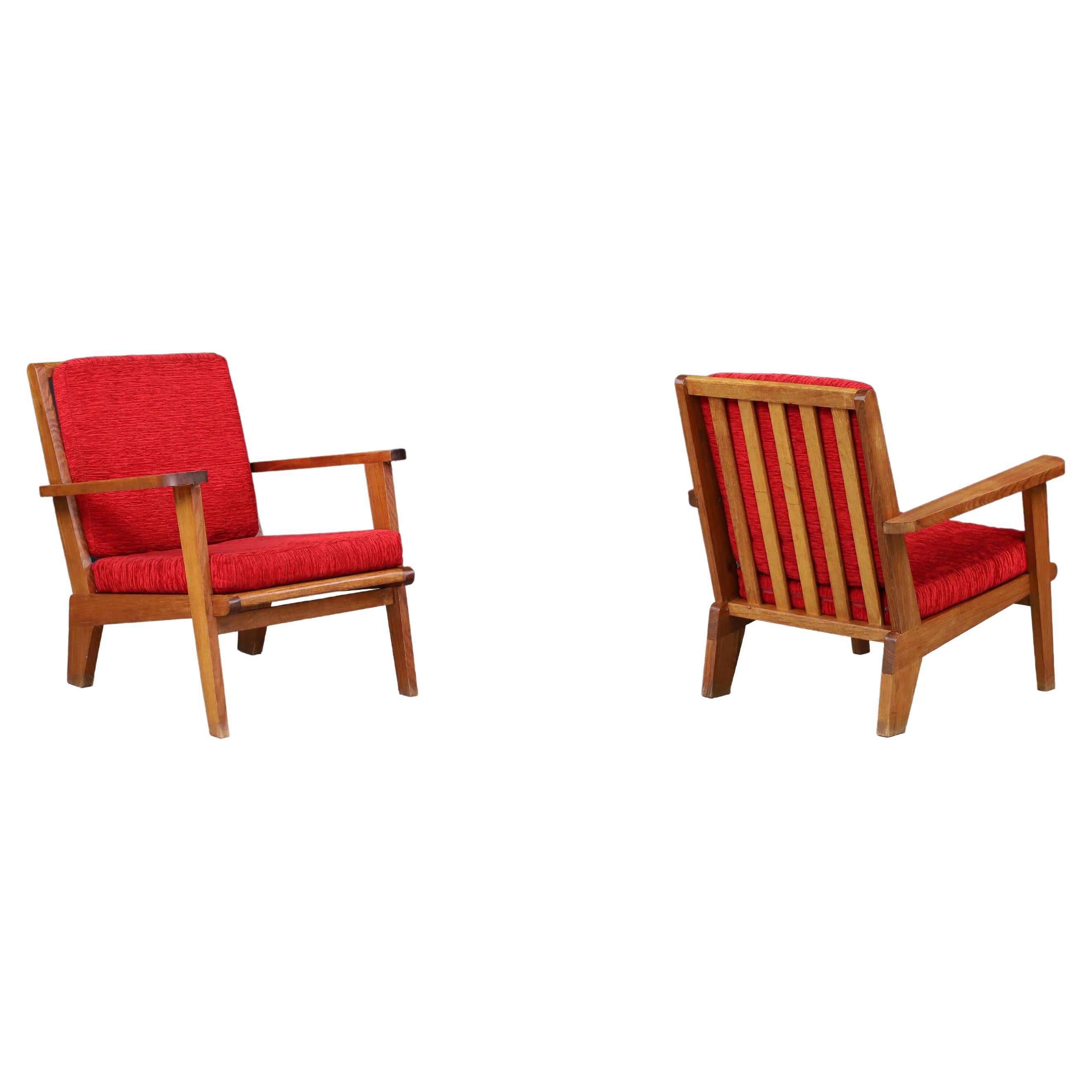 Sessel aus Eiche im Stil von René Gabriel, Frankreich, 1950er Jahre - Paar, 2 Sets verfügbar