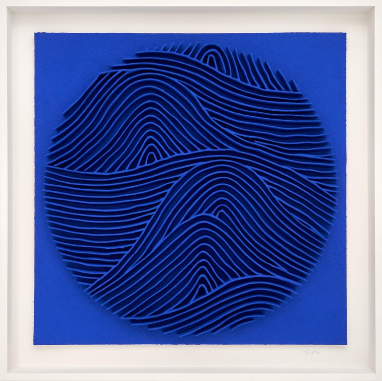 René Galassi - Blue artwork by René Galassi: Calicots et Pigments 100 x 100  cm For Sale at 1stDibs