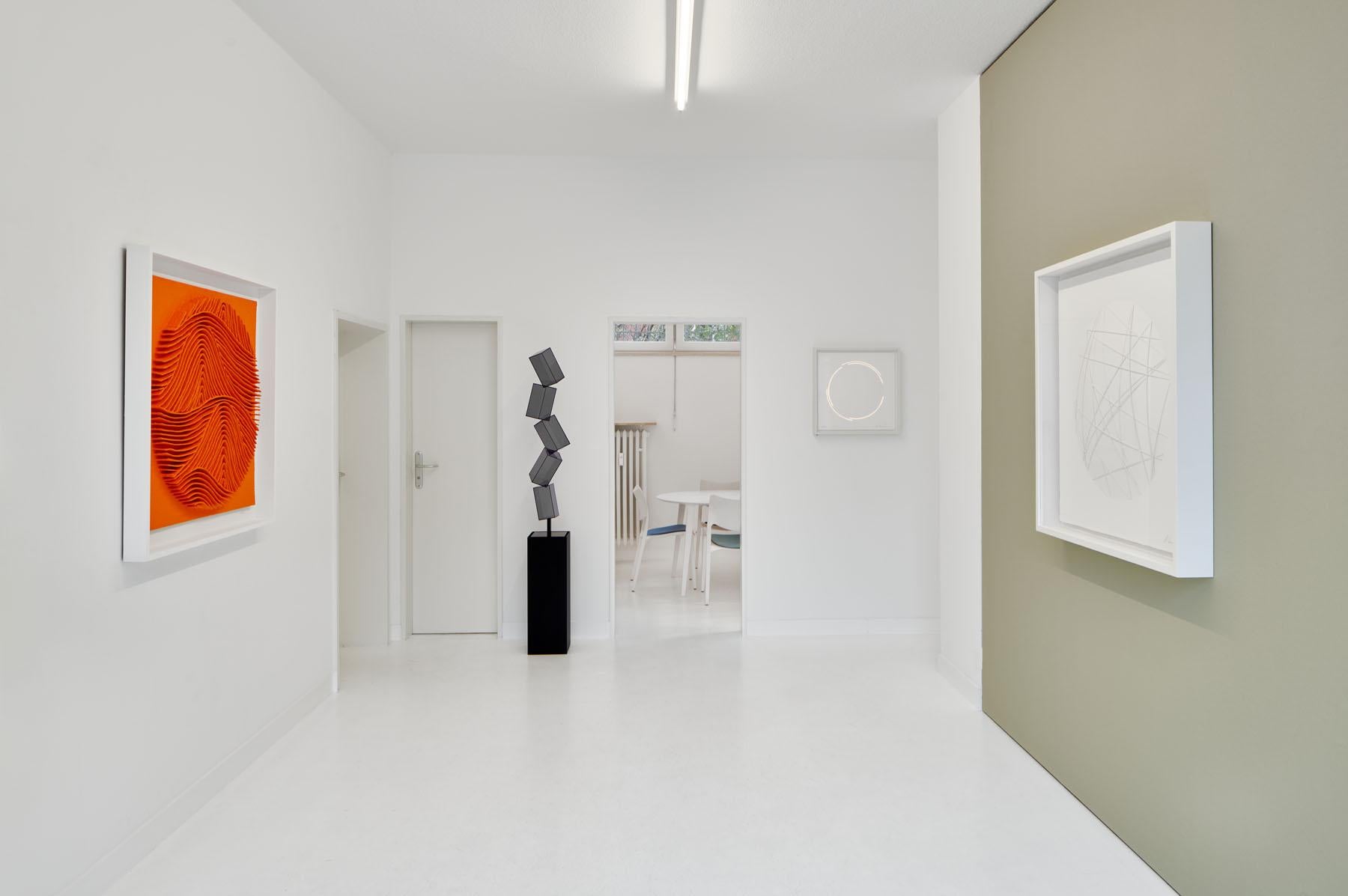 Orange artwork by René Galassi: Calicots et Pigments 100 x 100 cm 1