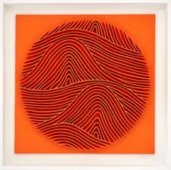 Orange artwork by René Galassi: Calicots et Pigments 100 x 100 cm