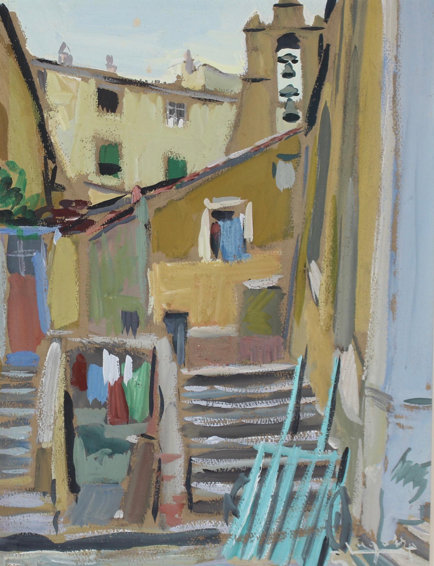 'Ajaccio: cuore della Corsica', olio su cartoncino, di René Gaston Lagorre (circa anni '60). Ajaccio, situata sulla costa occidentale della Corsica, si affaccia su una delle baie più belle dell'isola. Circondata da colline lussureggianti e aperta