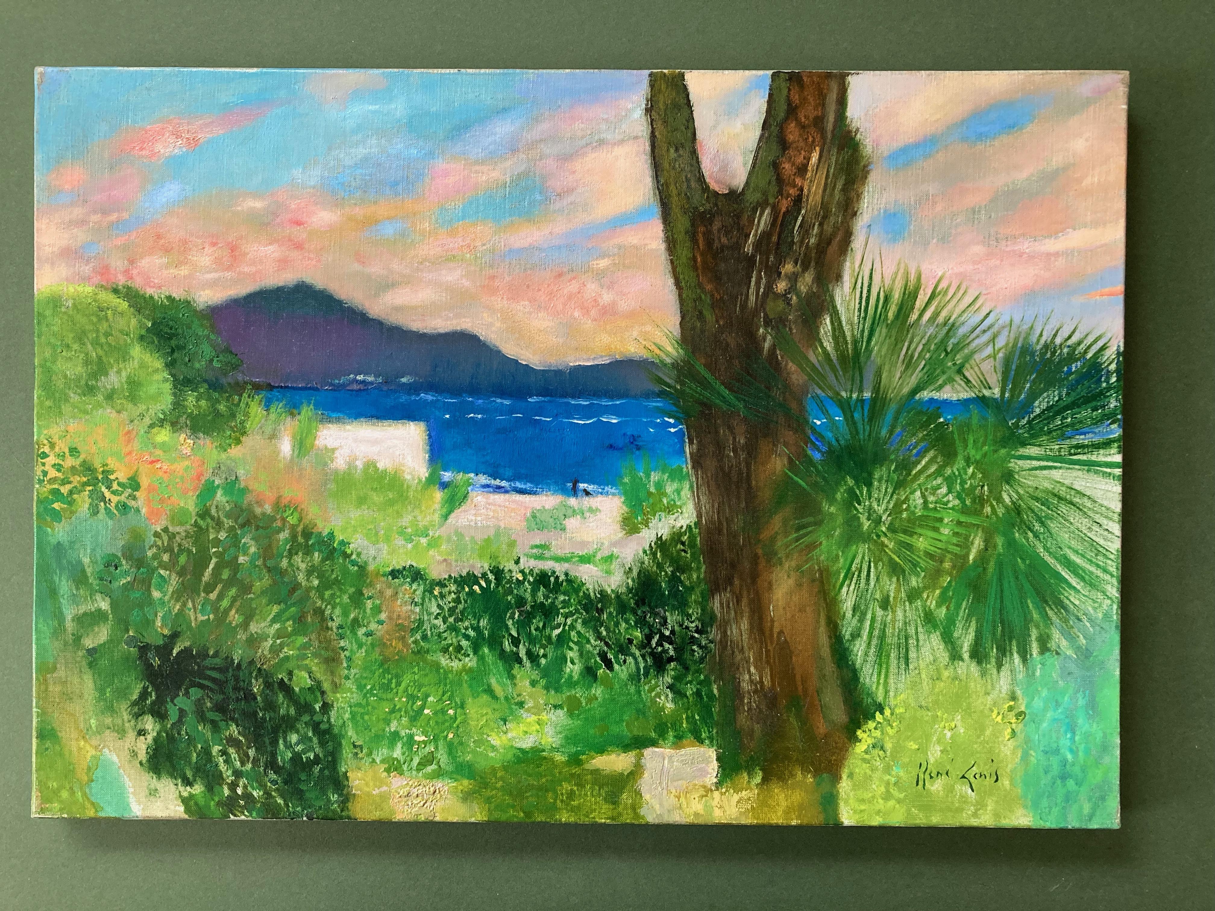 This striking view is of the elegant town of Bandol on the Cote D'Azure which was a favourite haunt of Thomas Mann and Aldous Huxley.

René Genis (1922-2004)
Le Jardin de Bandol
Signed and inscribed with title verso
Oil on canvas, unframed
15 x 21