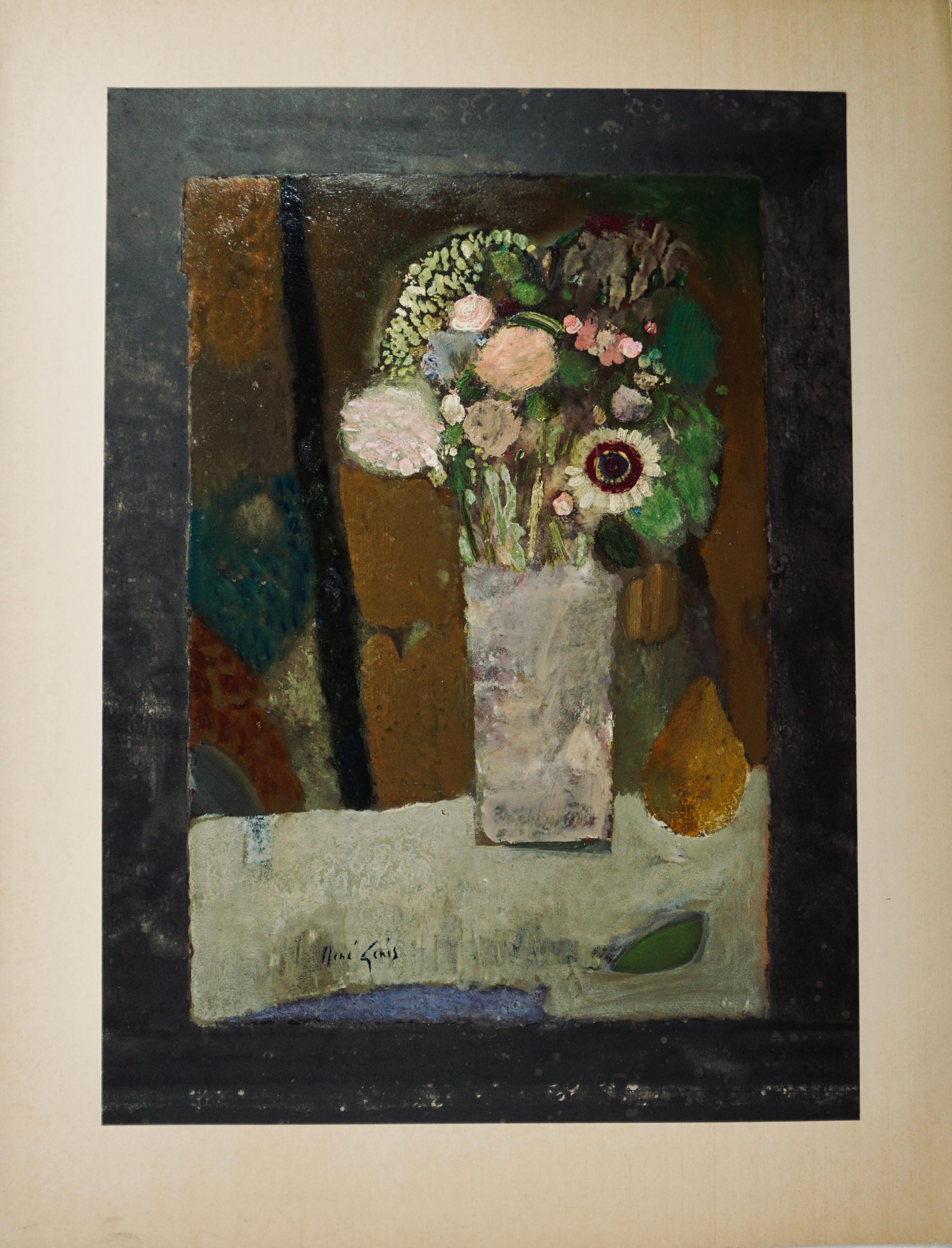 “Bouquet A La Marge Grise” Bouquet with the Grey Margin - Painting by René Genis