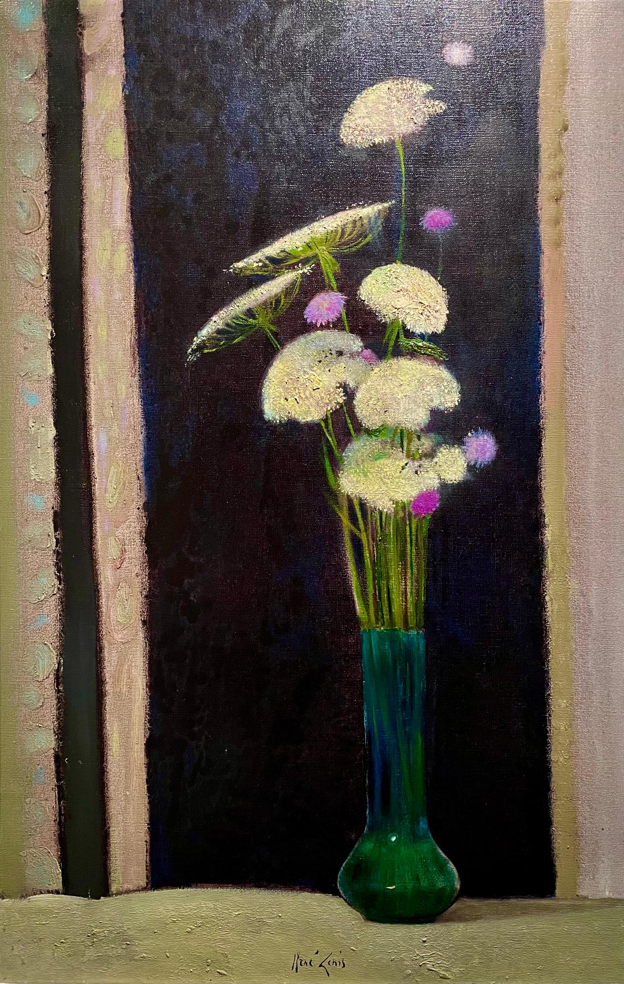 Bouquet Blanc - Mauve - Painting by René Genis