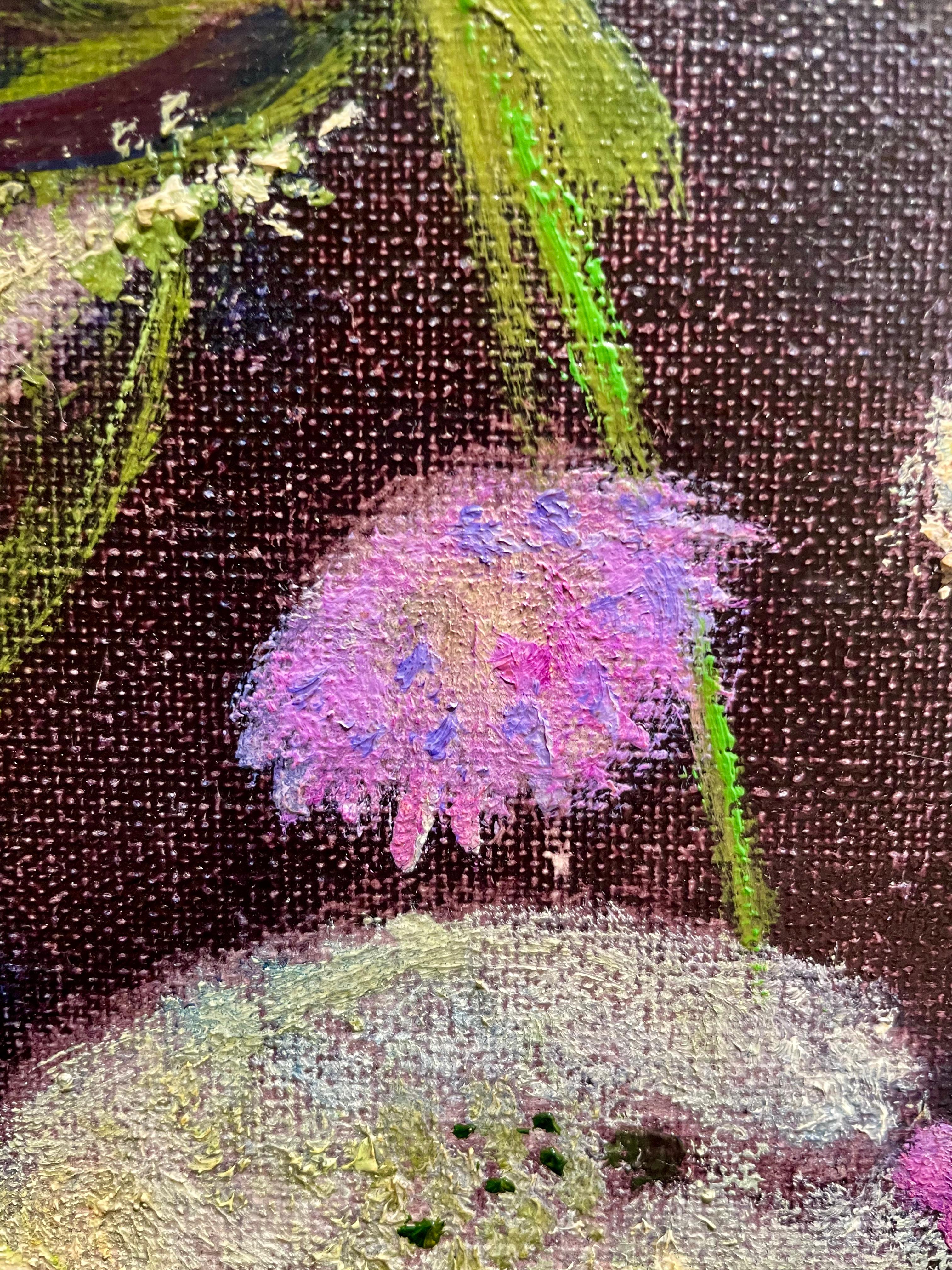Bouquet Blanc - Mauve - French School Painting by René Genis