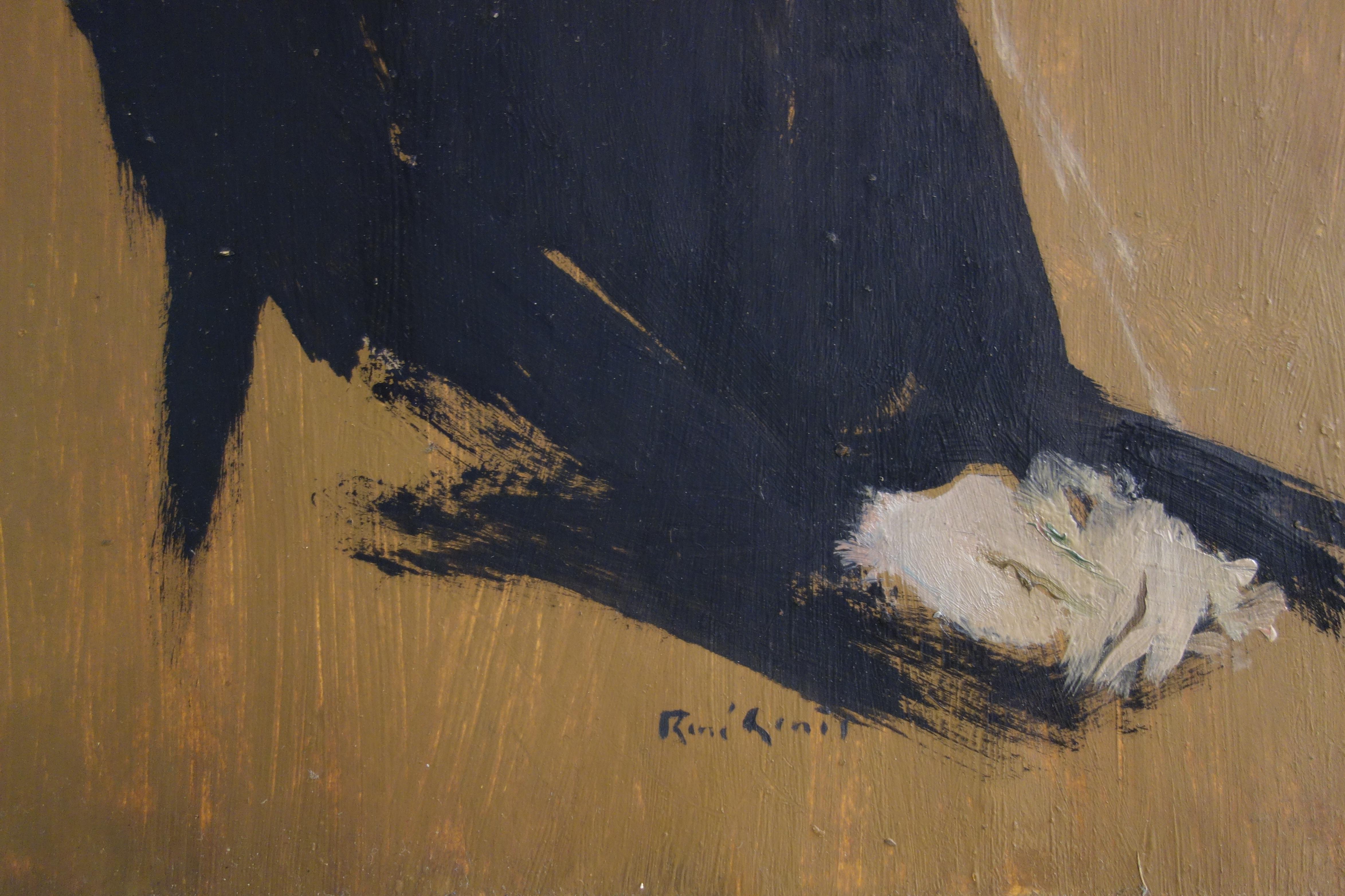 Dreaming Woman - Original hansigned oil on paper - Painting by René Genis