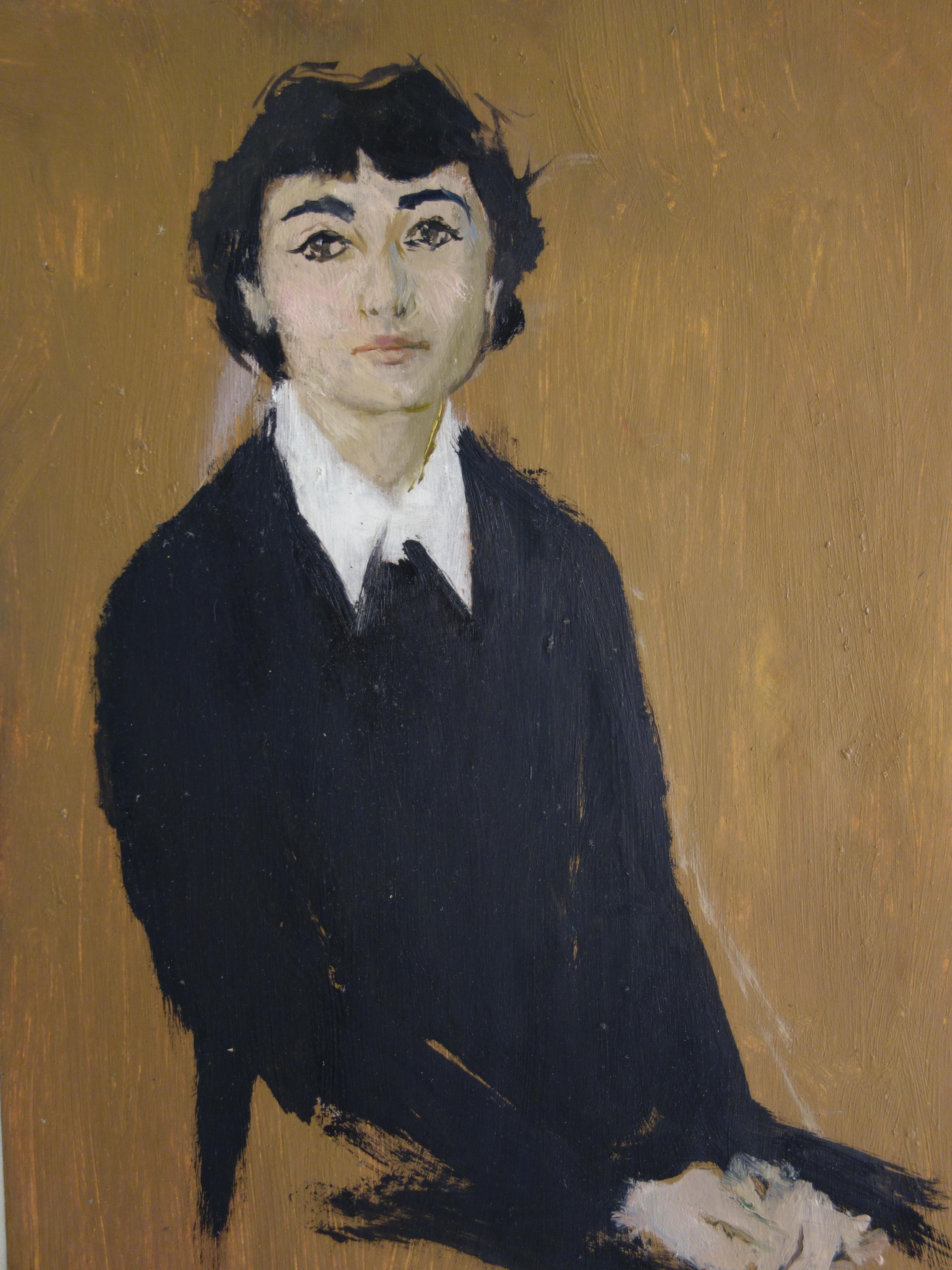 Donna che sogna - Olio su carta originale firmato da HANS - Painting Moderno di René Genis