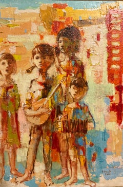 French Modernist Impasto Painting Ecole de Paris Children Rene Genis