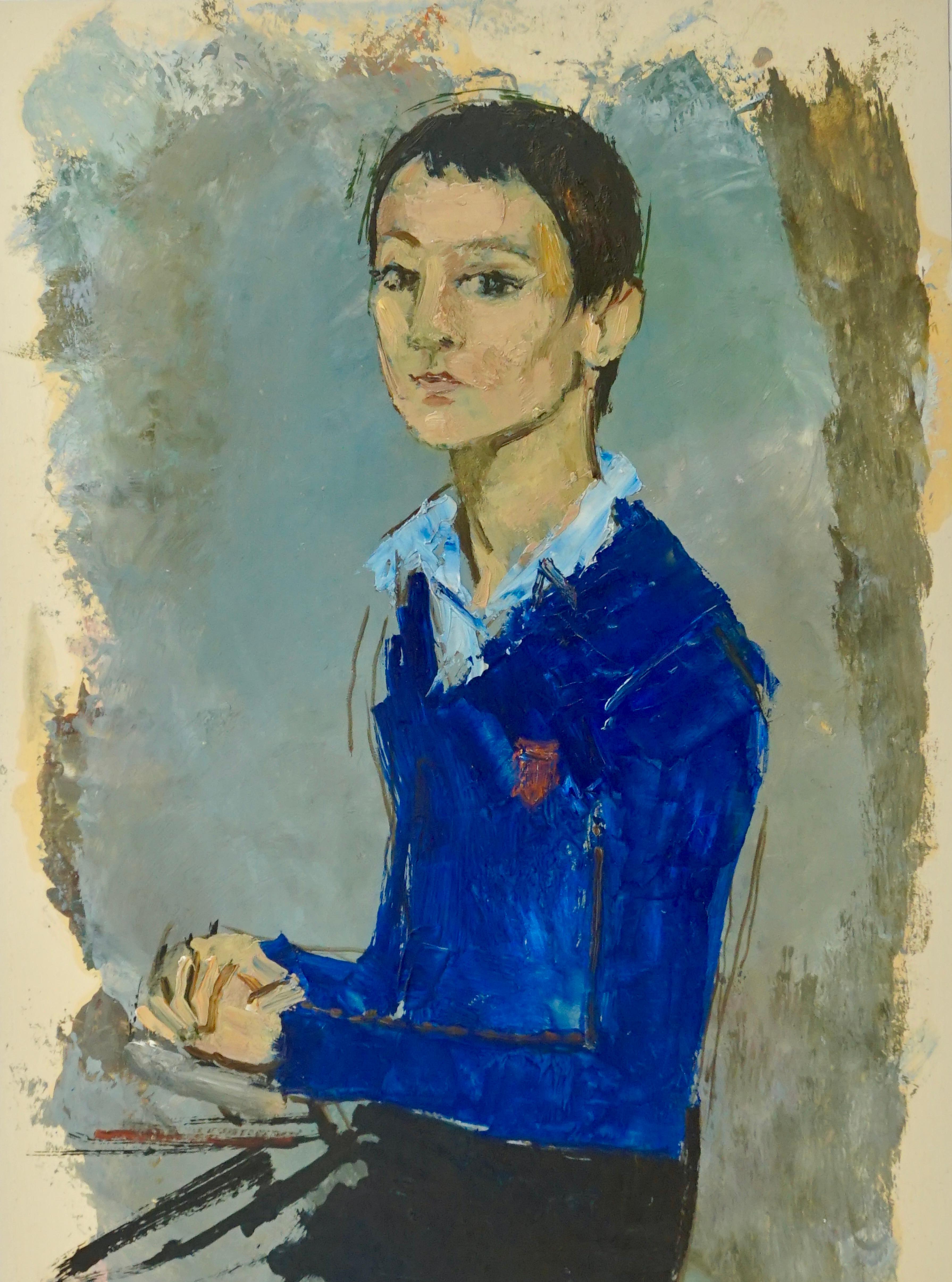 „Le Gilet Bleu Die blaue Jacke (Abstrakter Impressionismus), Painting, von René Genis