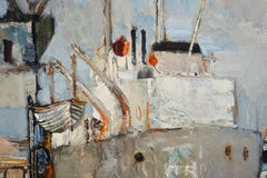 Huile sur carton du milieu du 20e siècle Scène maritime impressionniste abstraite, René Genis