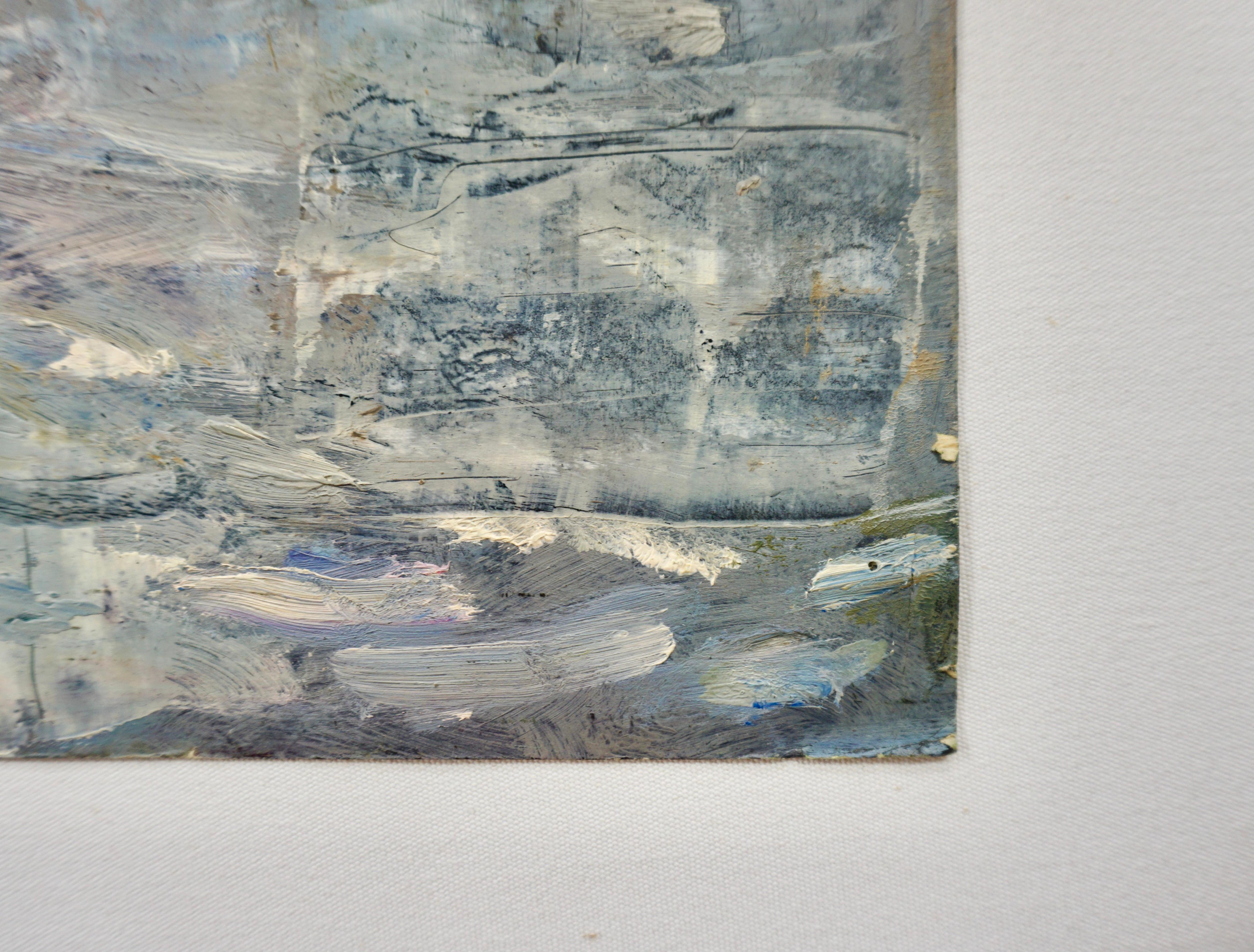 Óleo sobre tabla de mediados del siglo XX Escena marítima abstracta impresionista, René Genis en venta 6