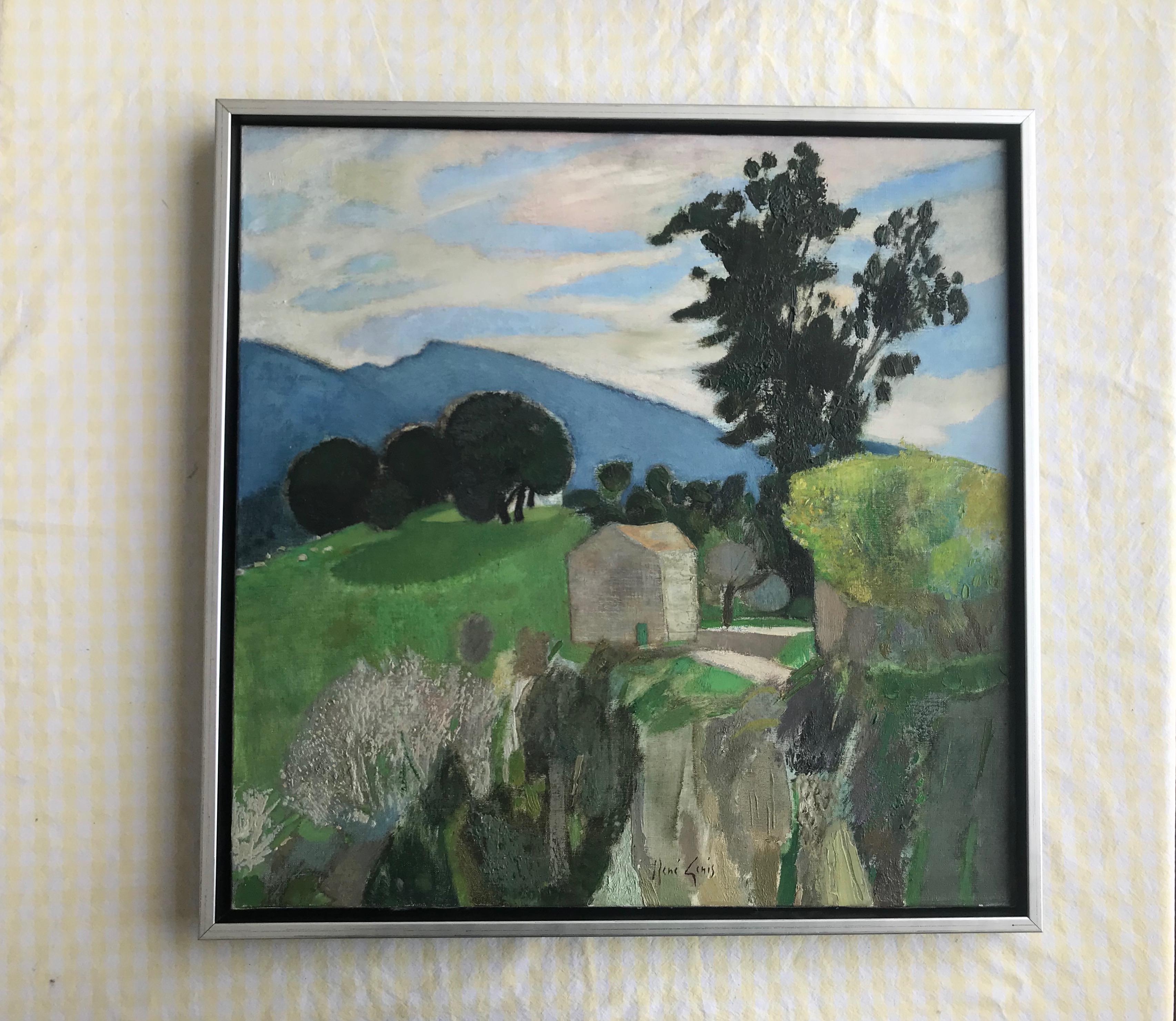 René Genis (1922-2004)
Printemps Corse (Springtime, Corsica)
signed and further signed and inscribed to the reverse,
oil on canvas,
23½ x 23½ inches; 60 x 60 cm.

A very appealing composition capturing this lush view of Corsica in the