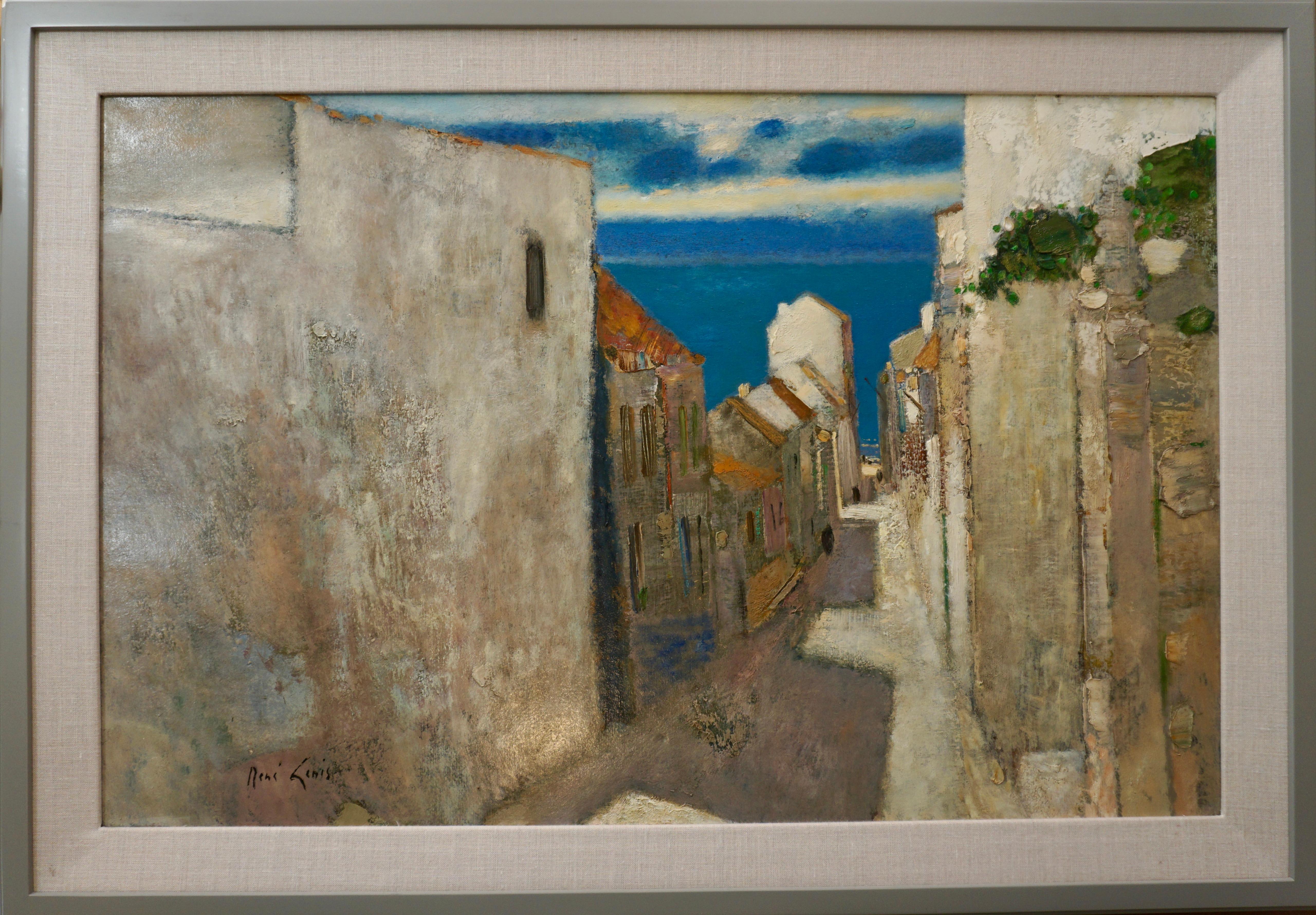 René Genis Landscape Painting - Rue vars la mar, Nazaré / Road to the sea, Nazaré, Portugal 