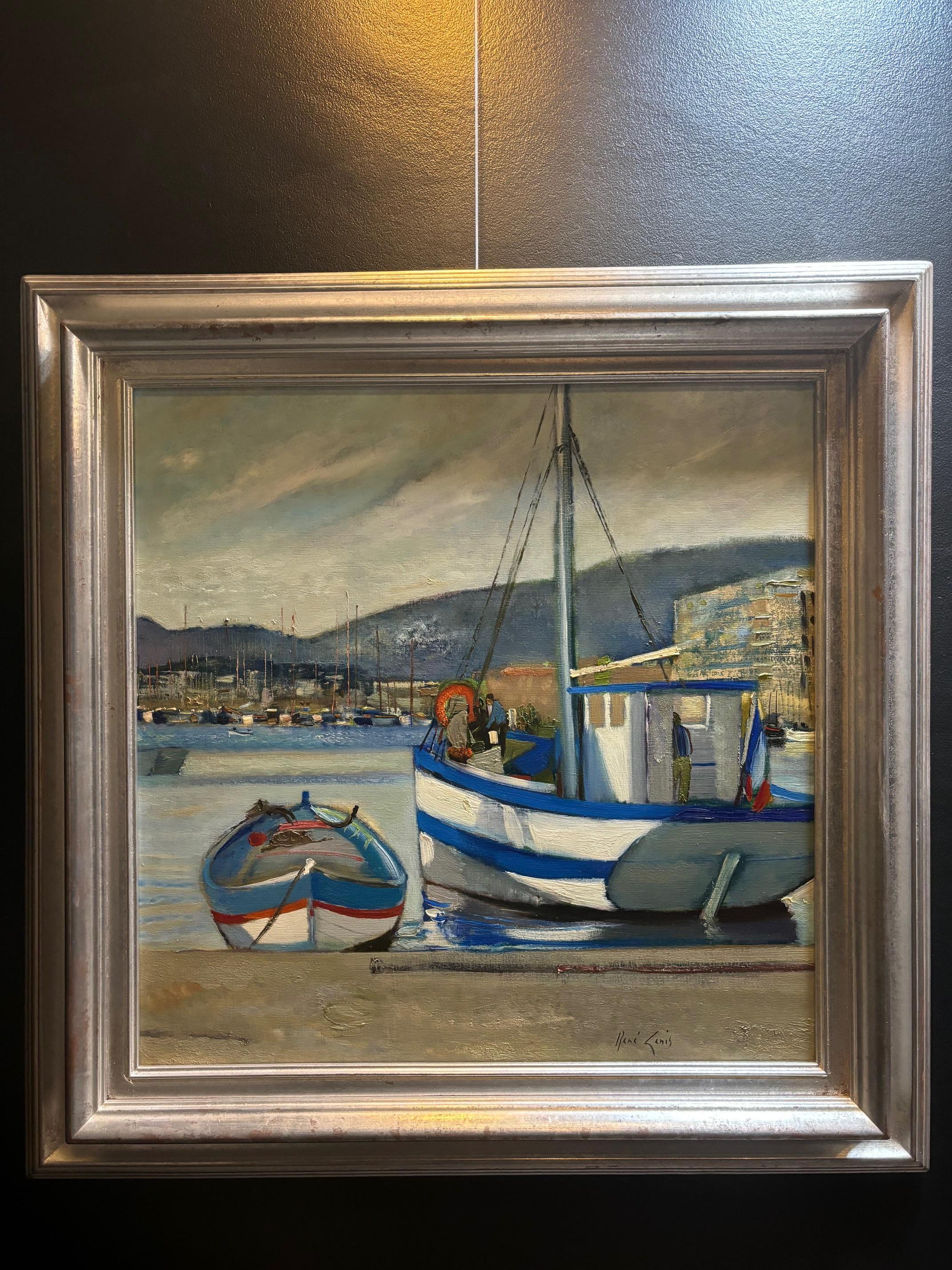The Toulon port, France par René Genis - Huile sur toile 60x60 cm en vente 9