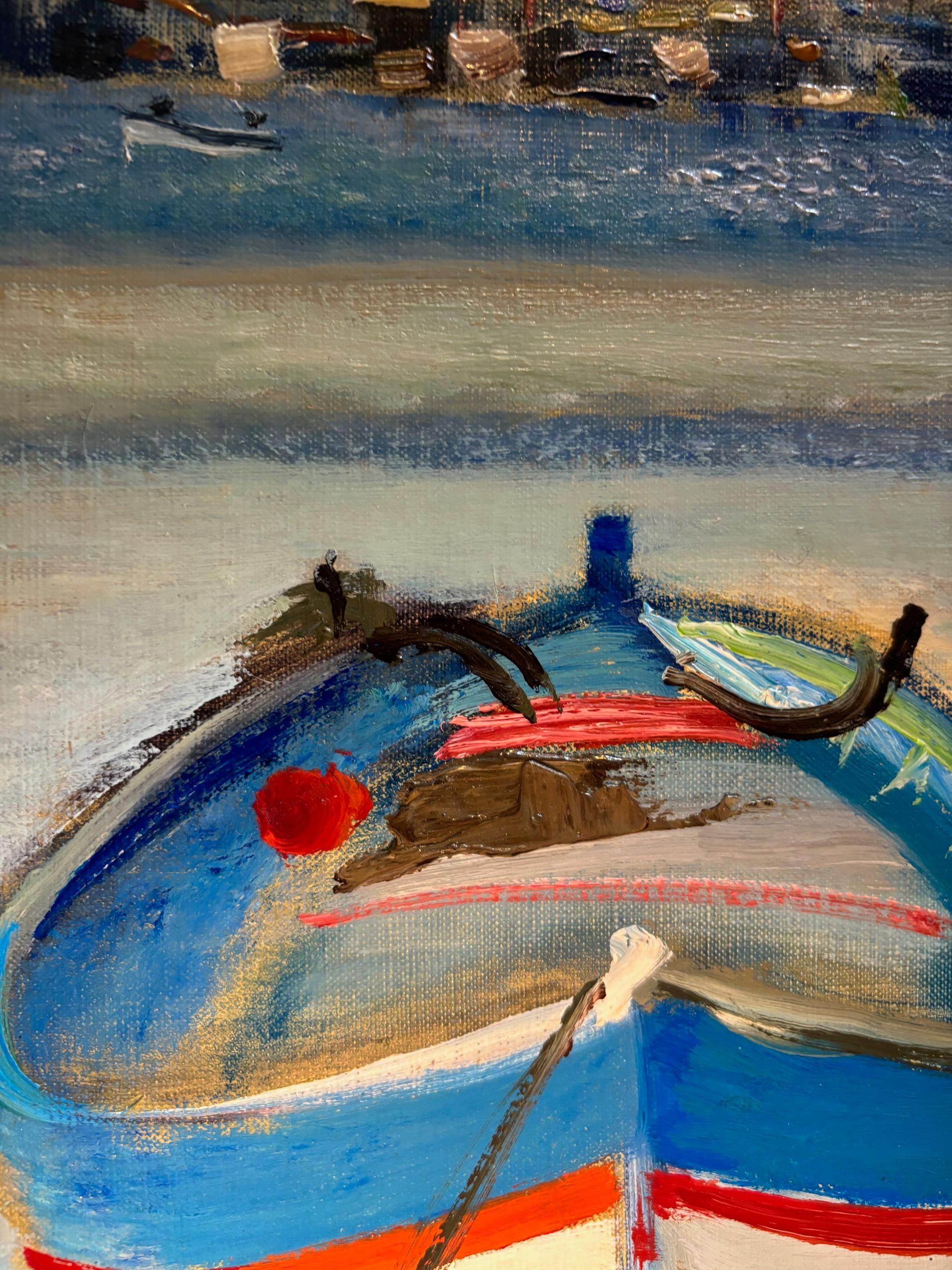 The Toulon port, France par René Genis - Huile sur toile 60x60 cm en vente 3