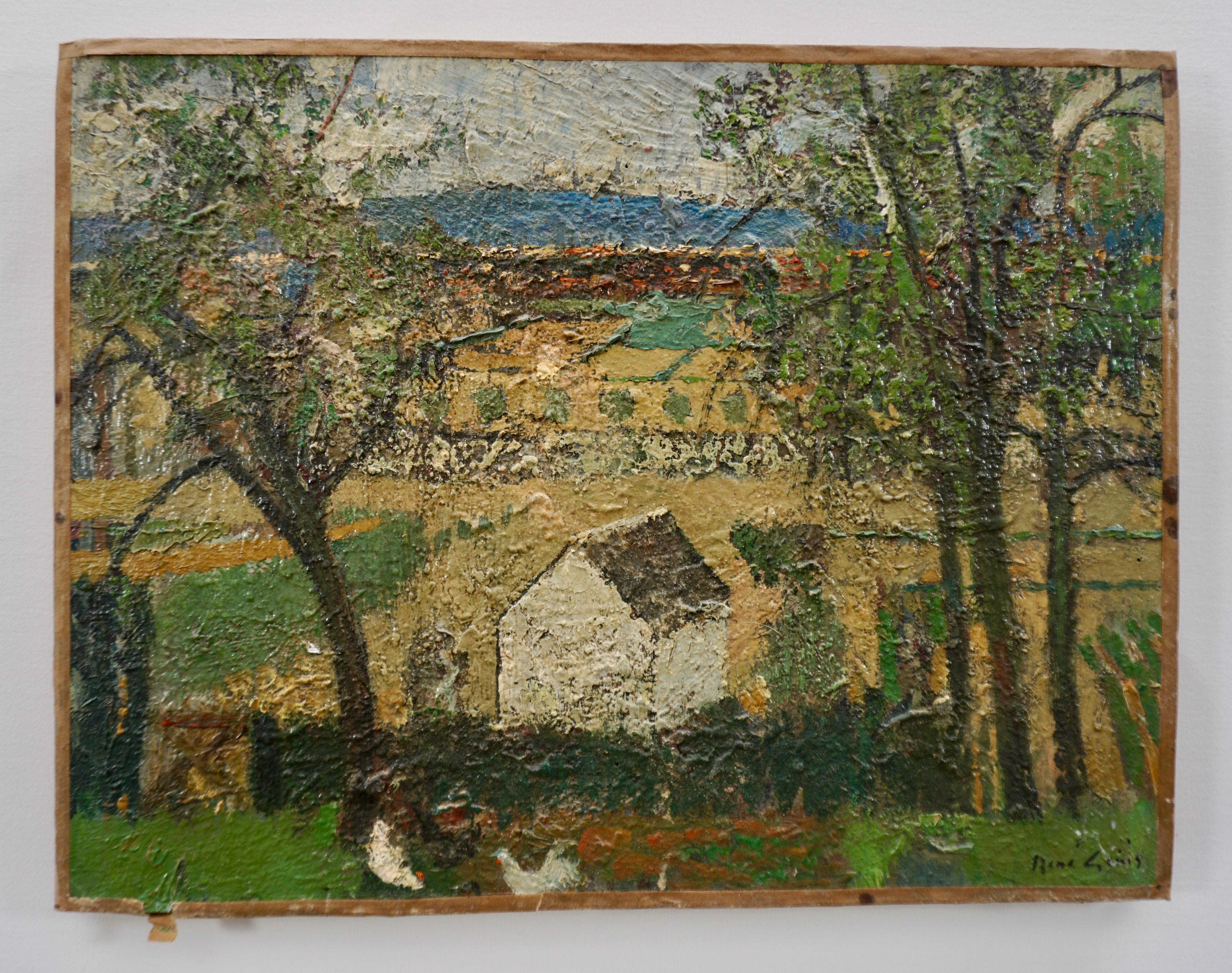 René Genis Landscape Painting - Untitled : Farm House In Landscape