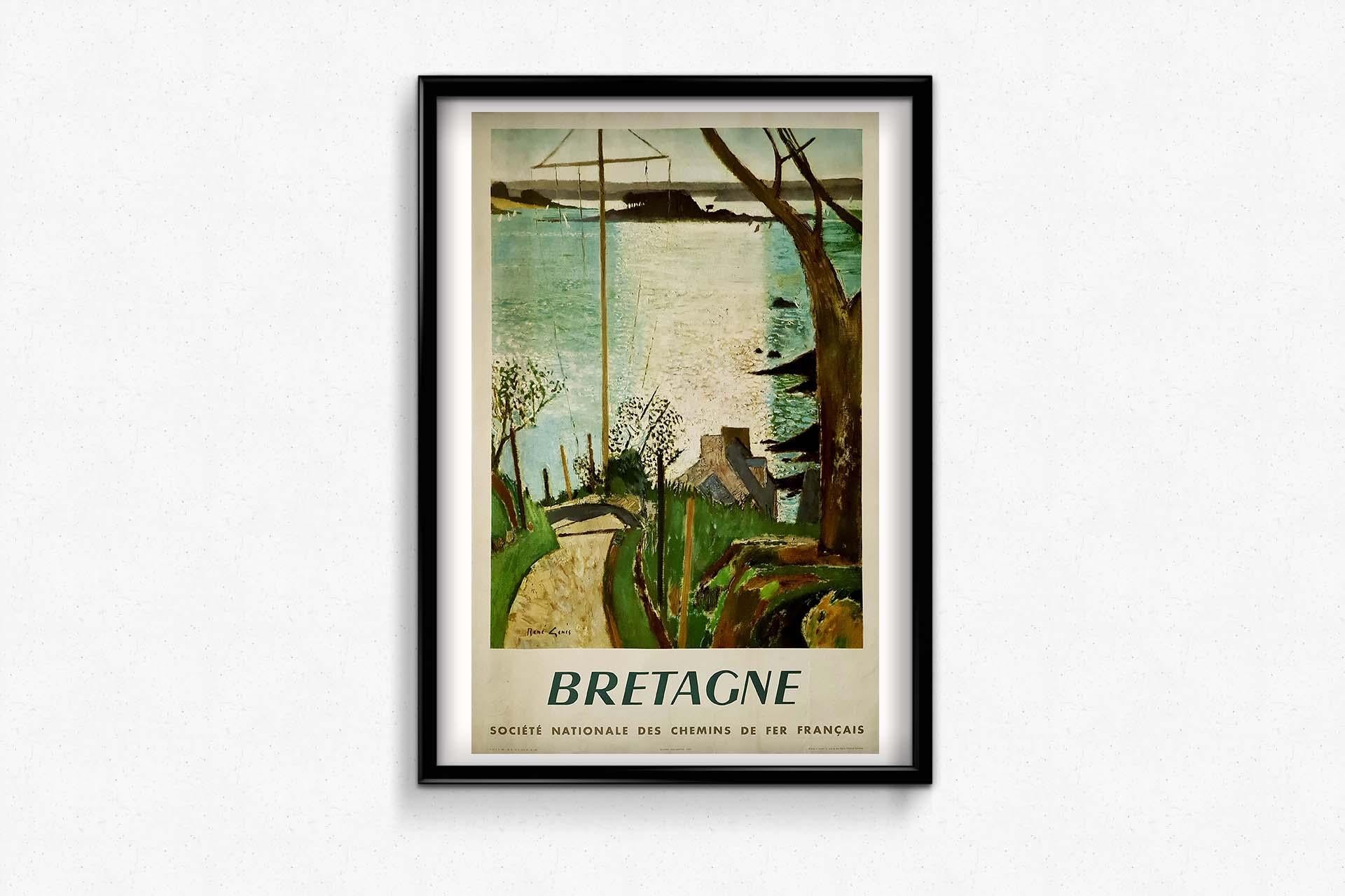 Affiche de tourisme française d'origine de 1957, Chemin de fer français et Bretagne - SNCF Bretagne en vente 2