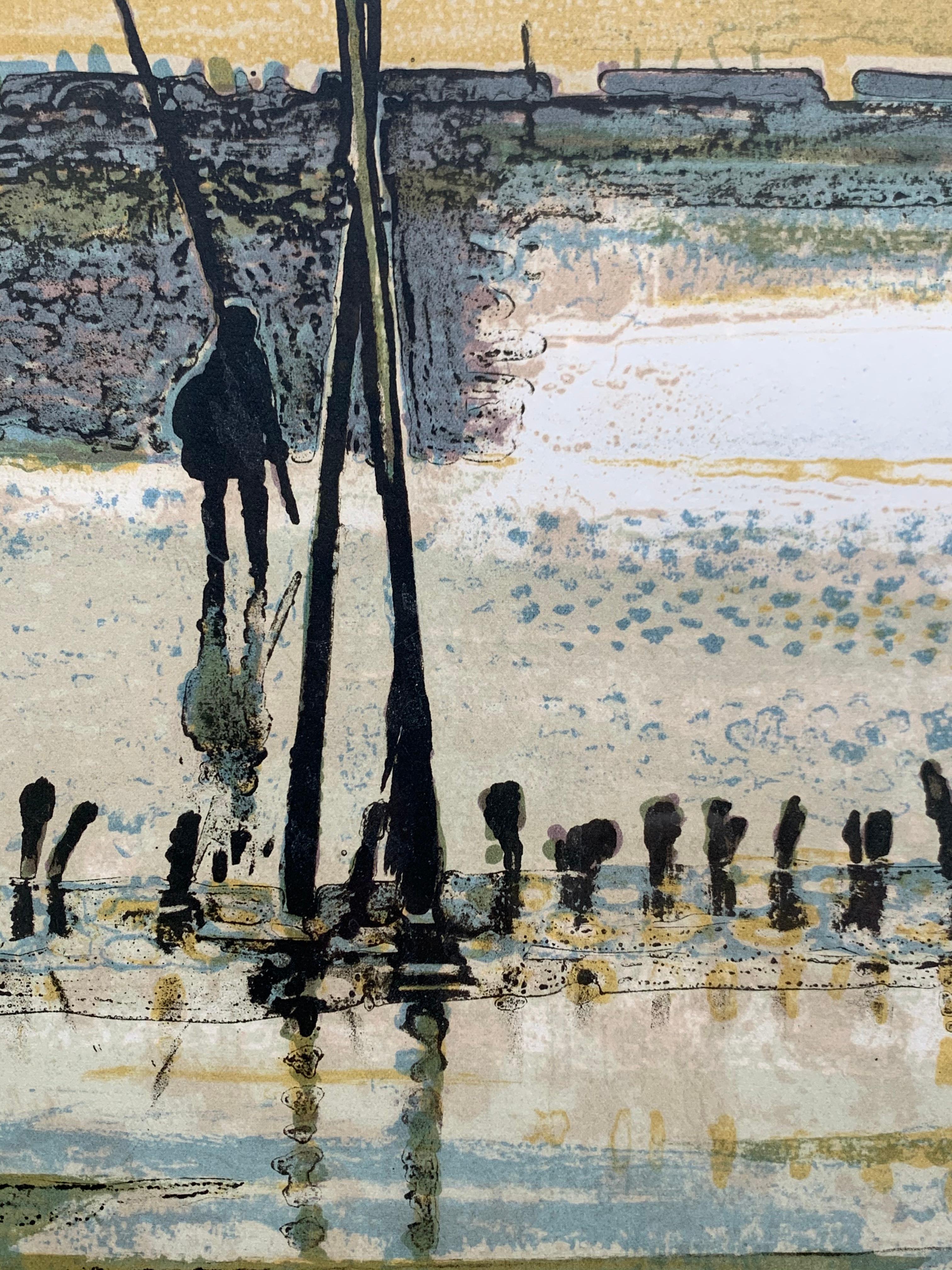 La Plage, Arcachon, Marée basse. (French beach landscape)  - Post-Impressionist Print by René Genis