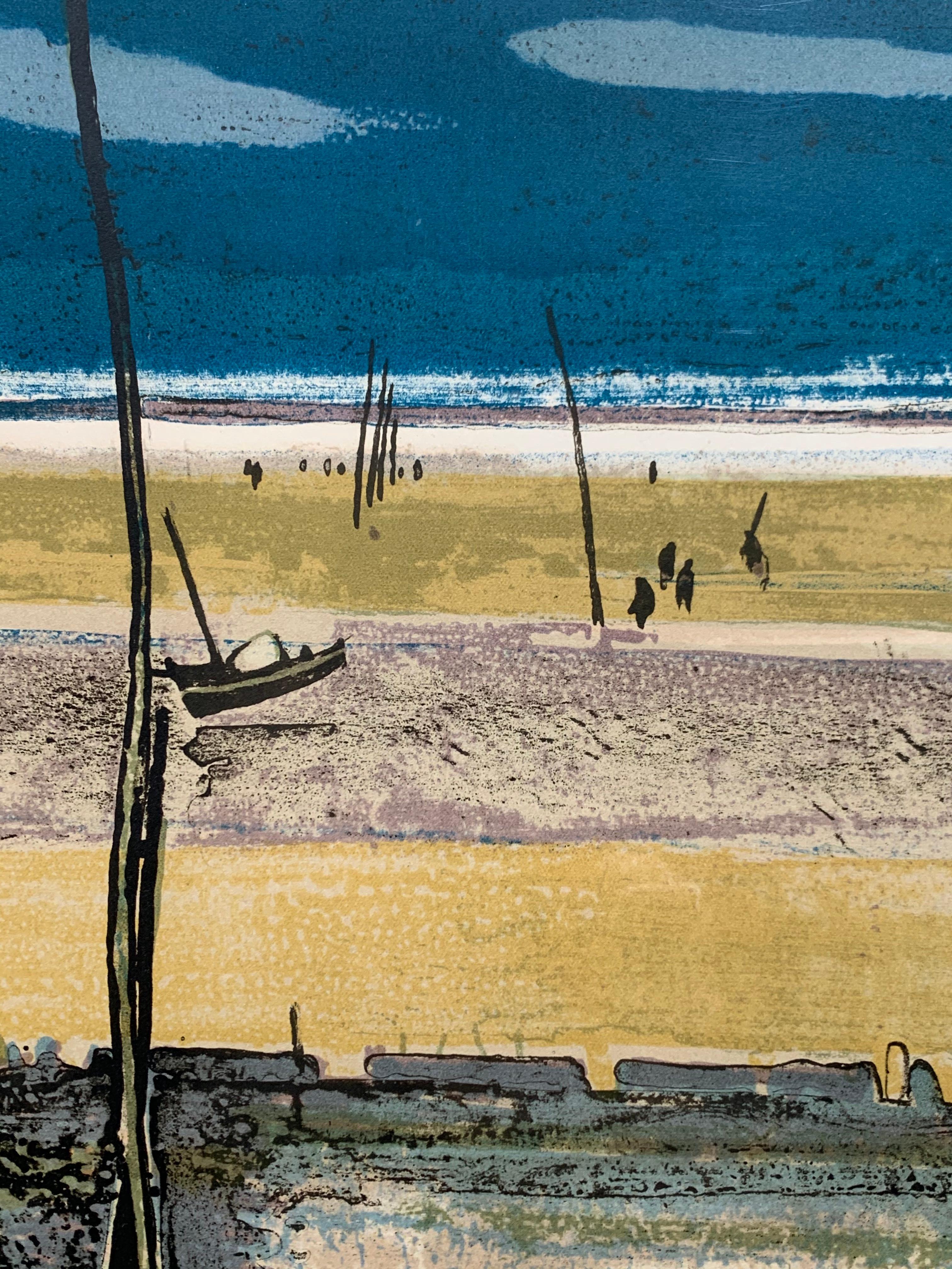 La Plage, Arcachon, Marée basse. (French beach landscape)  - Brown Landscape Print by René Genis