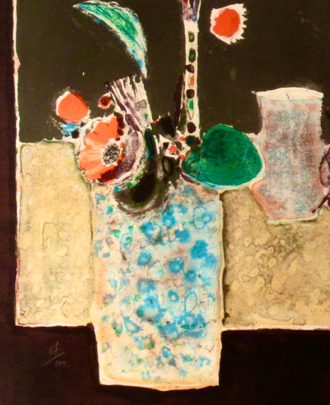 Nature Morte aux Vases - Figurative Print Marrone di René Genis