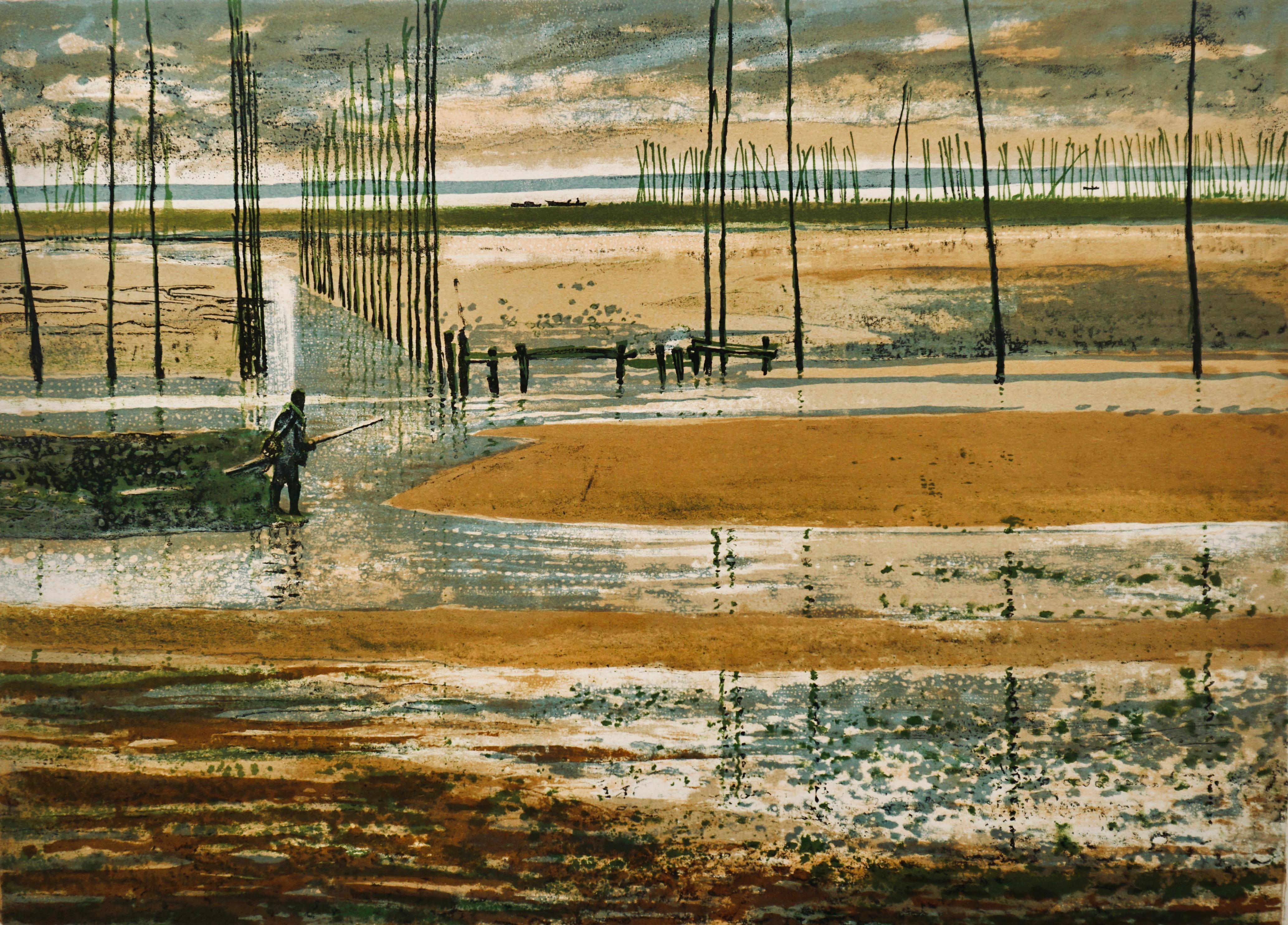 René Genis Landscape Print - Fishing landscape scene