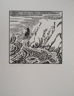 Mare e scogliere di Guernsey - Incisione originale su legno, firmata e numerata a mano